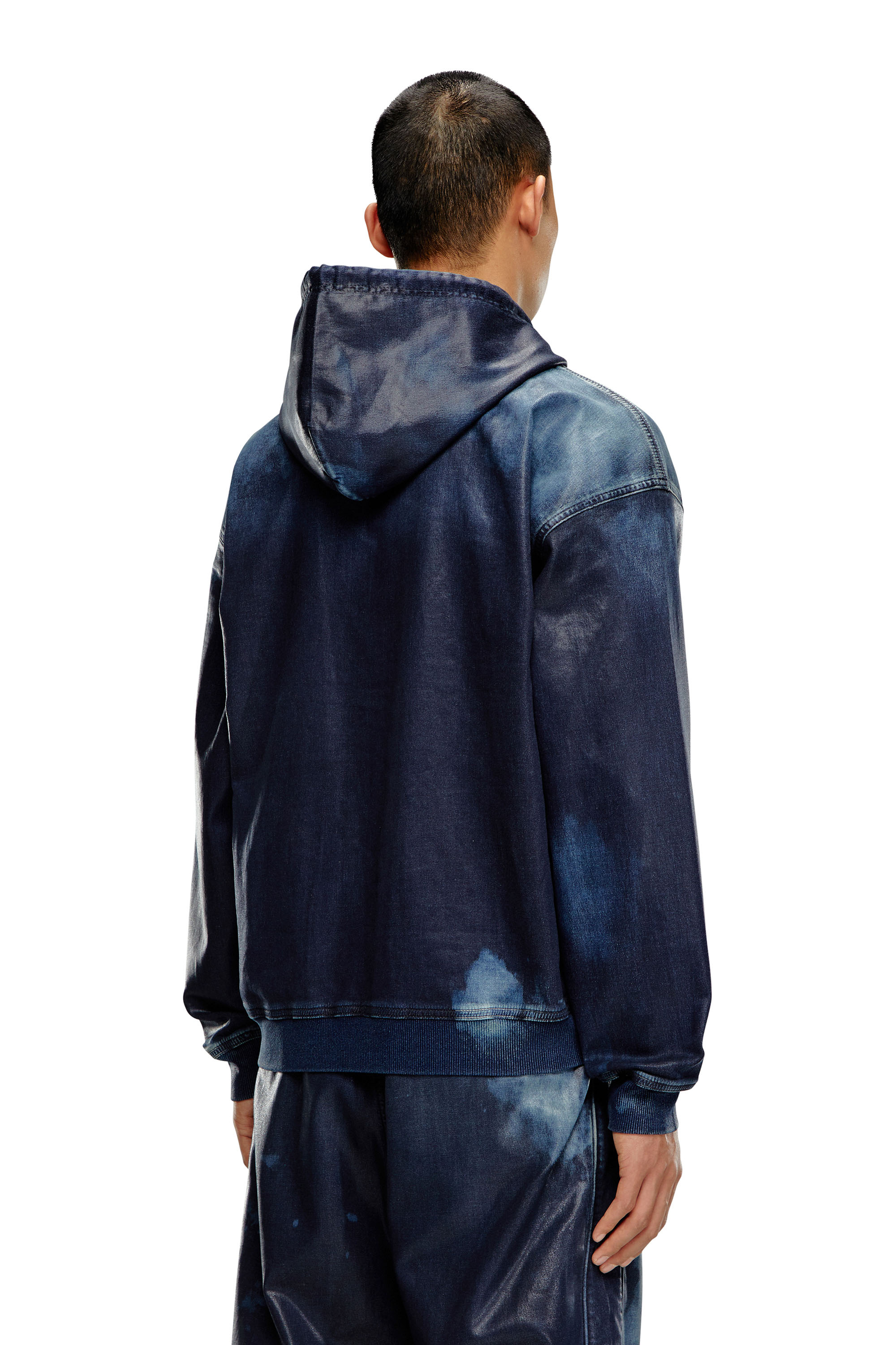 Diesel - D-GIR-S TRACK, Man Zip-up hoodie in coated Track Denim in Blue - Image 4