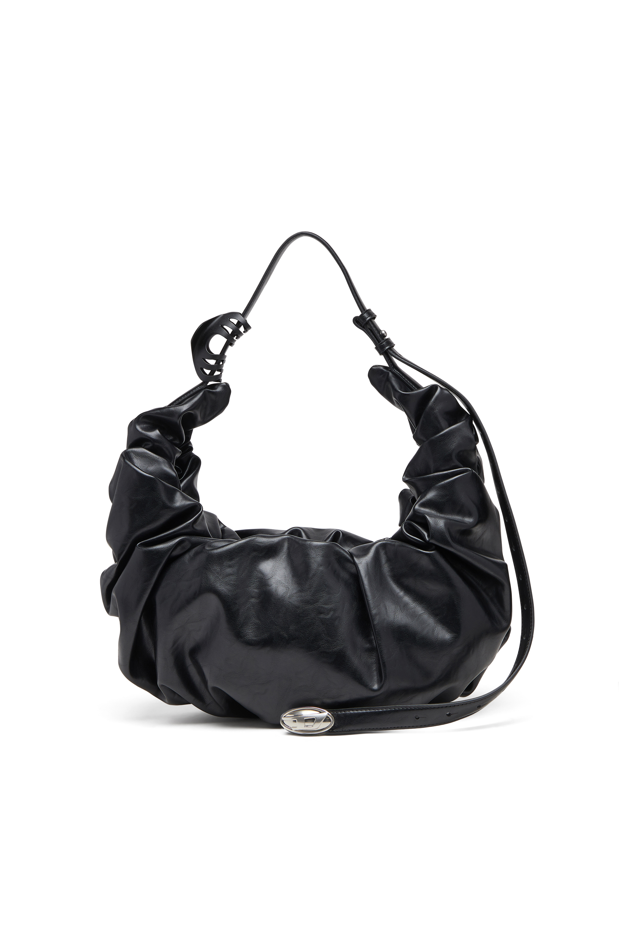 Diesel - GRAB-D HOBO L, Bolso hobo grande fruncido en PU brillante Mujer in Negro - 1