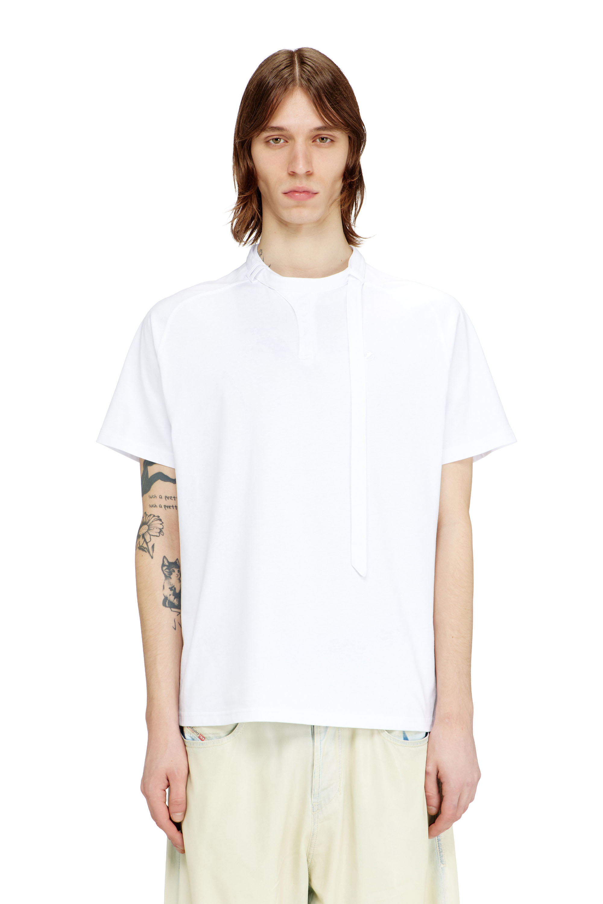 Diesel - T-KAUKO, Camiseta con tira de cuello biker Hombre in Blanco - 1