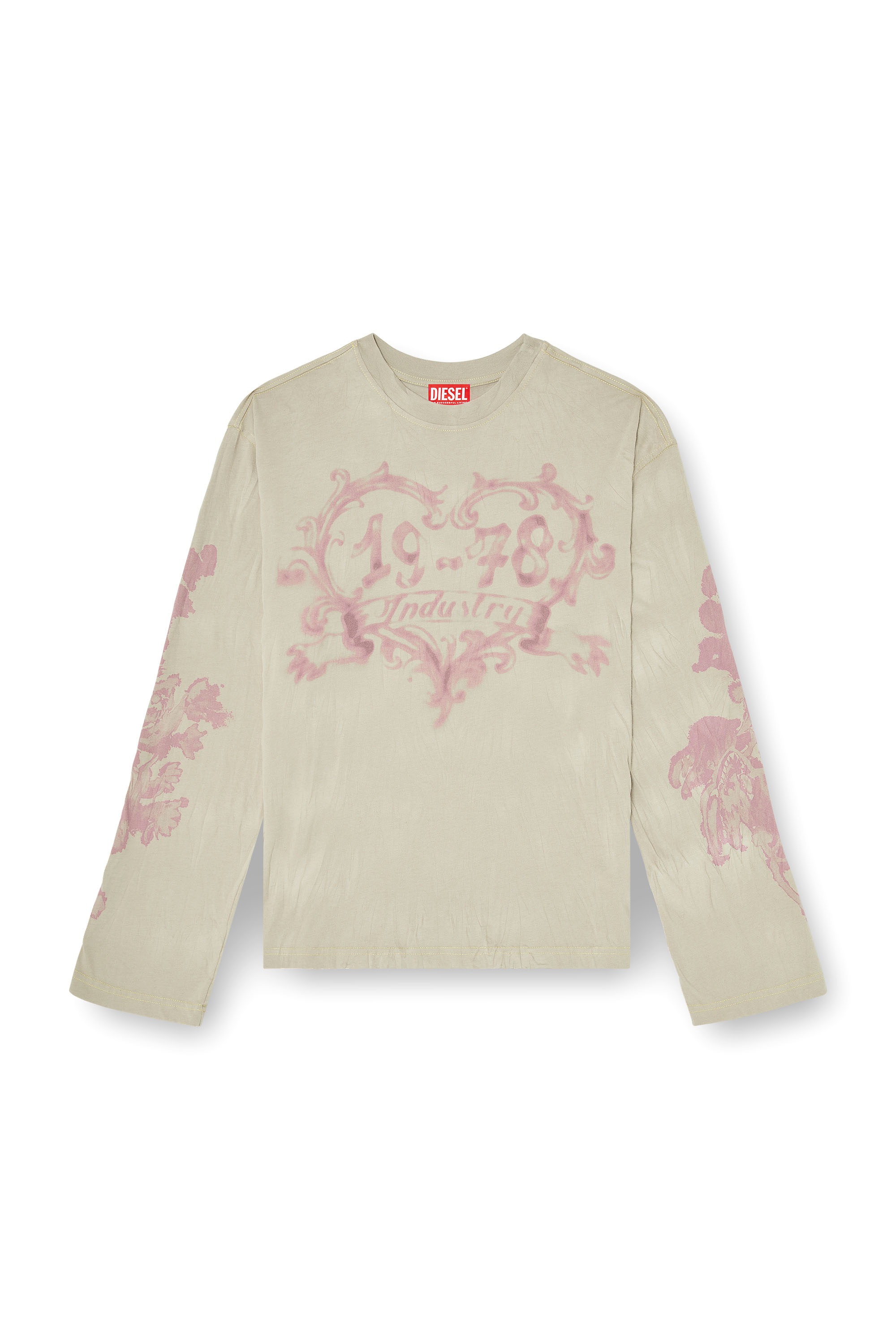 Diesel - T-HILARY-LS-AA1, Camiseta de manga larga de algod&oacute;n con estampado gr&aacute;fico Mujer in Beige - 2