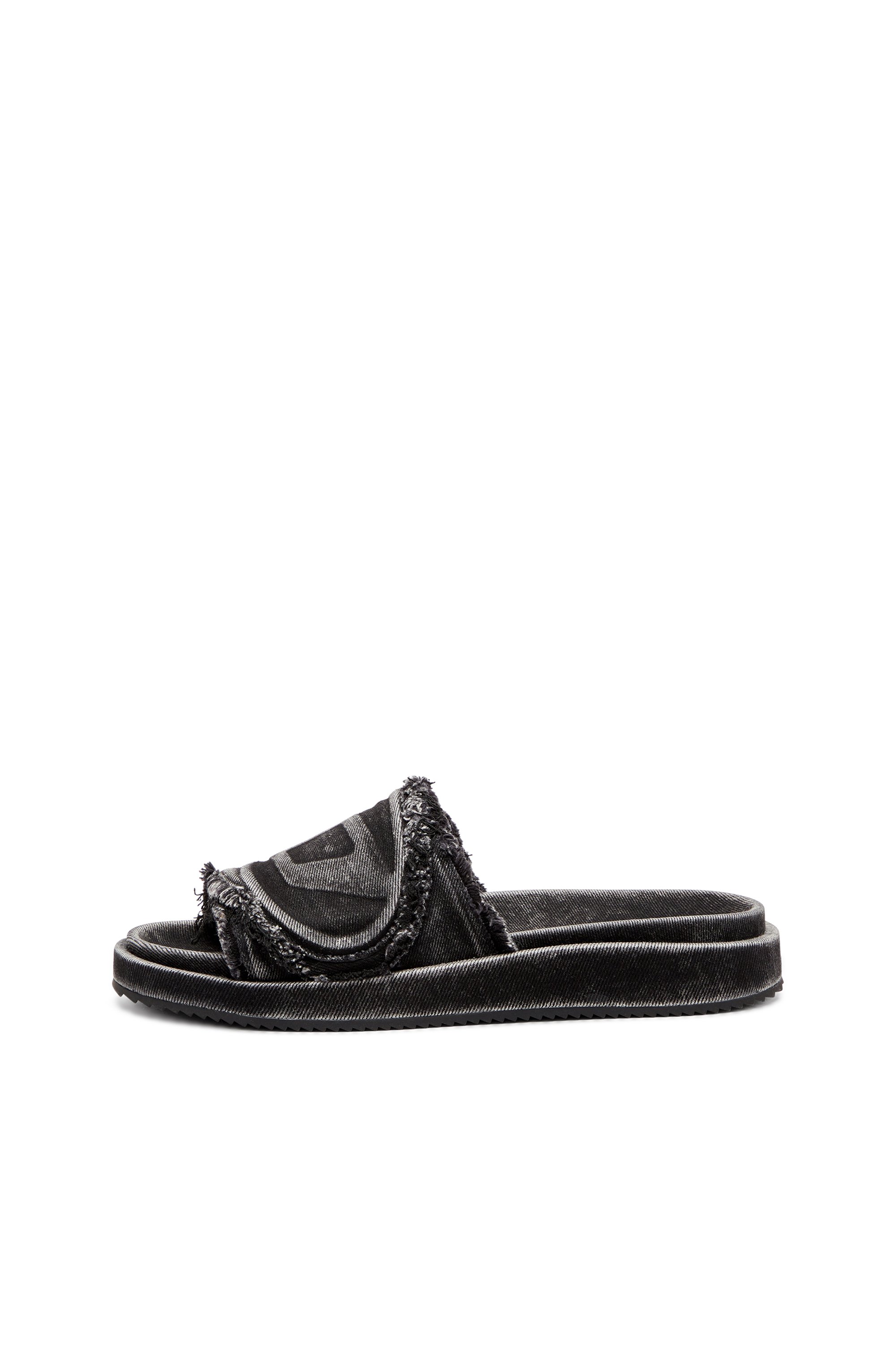 Diesel - SA-SLIDE D OVAL, Chanclas de denim desgastado Unisex in Negro - 7