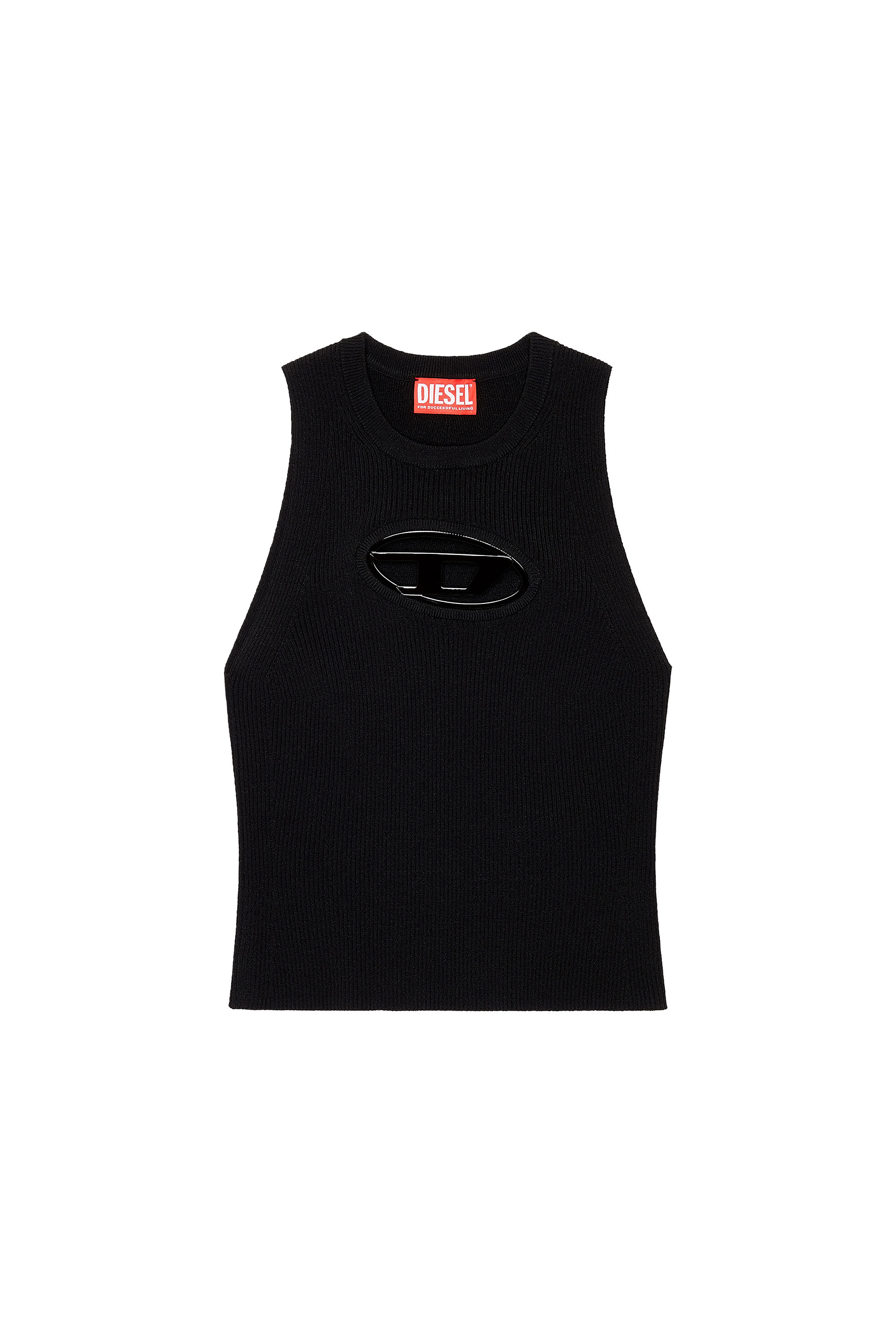 Diesel - M-ONERVA-TOP, Mujer Camiseta de punto recortada con placa con el logotipo in Negro - Image 3