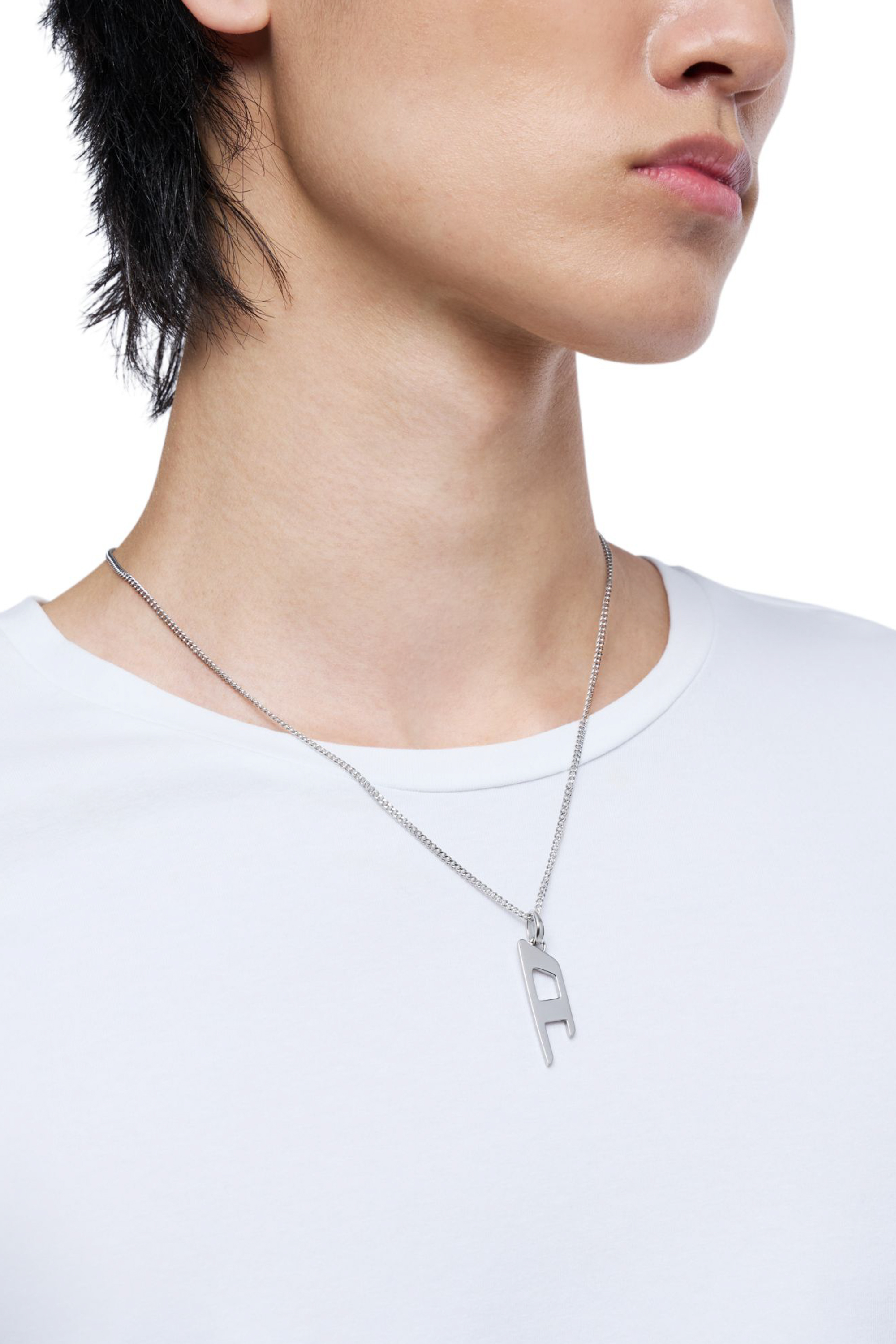 Diesel - DX1625040 JEWELLERY, Collar con colgante del logo D en acero inoxidable Unisex in Plateado - 4
