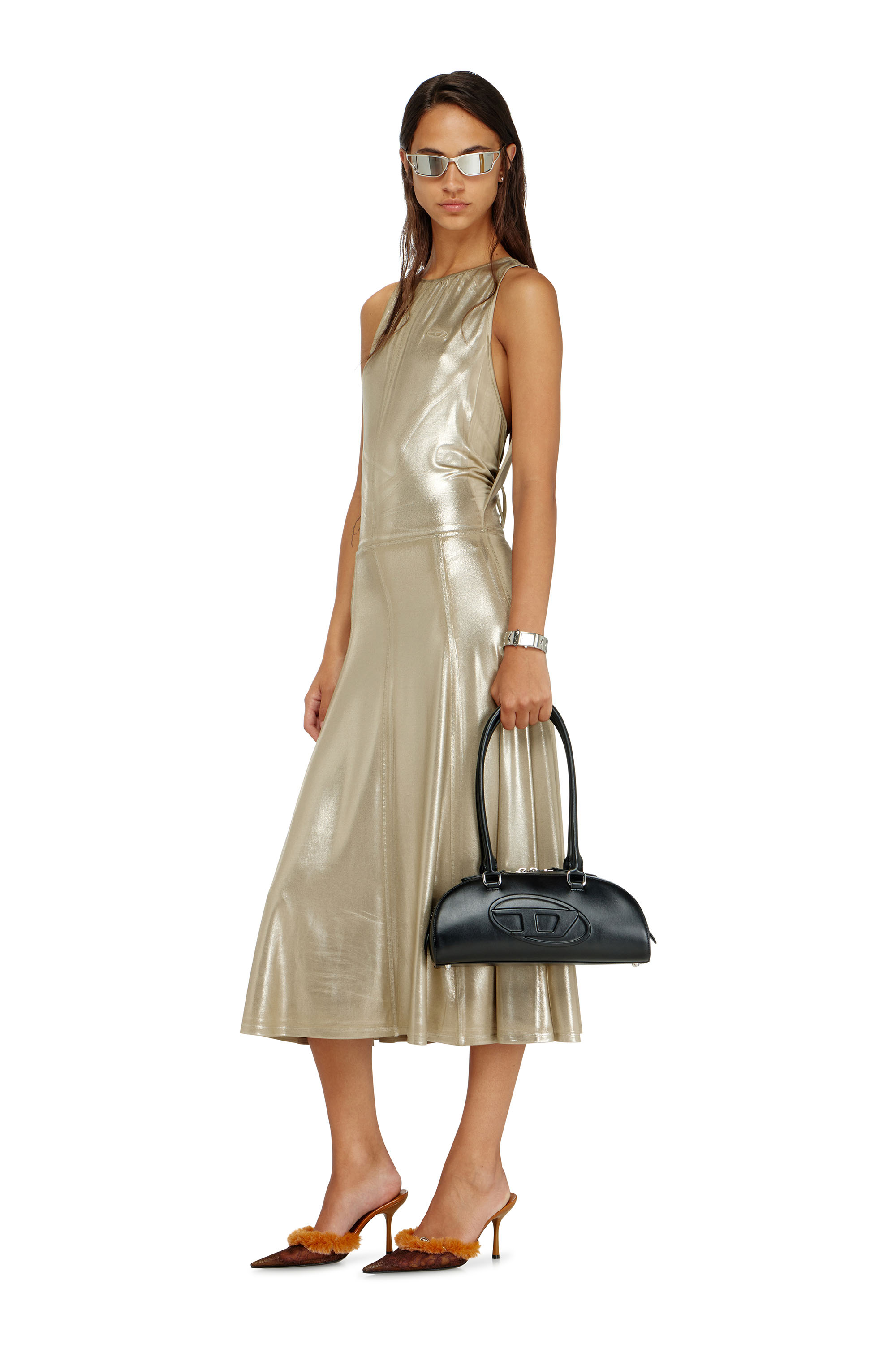 Diesel - D-DYVYNY, Vestido midi met&aacute;lico fluido con espalda abierta Mujer in ToBeDefined - 2