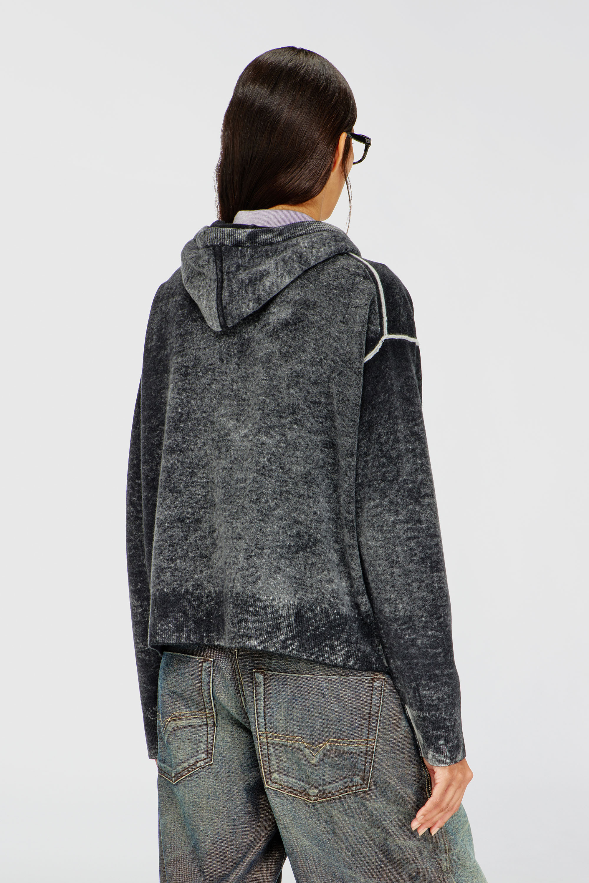 Diesel - M-HERMINE, C&aacute;rdigan con capucha de lana con estampado inverso Mujer in Multicolor - 4
