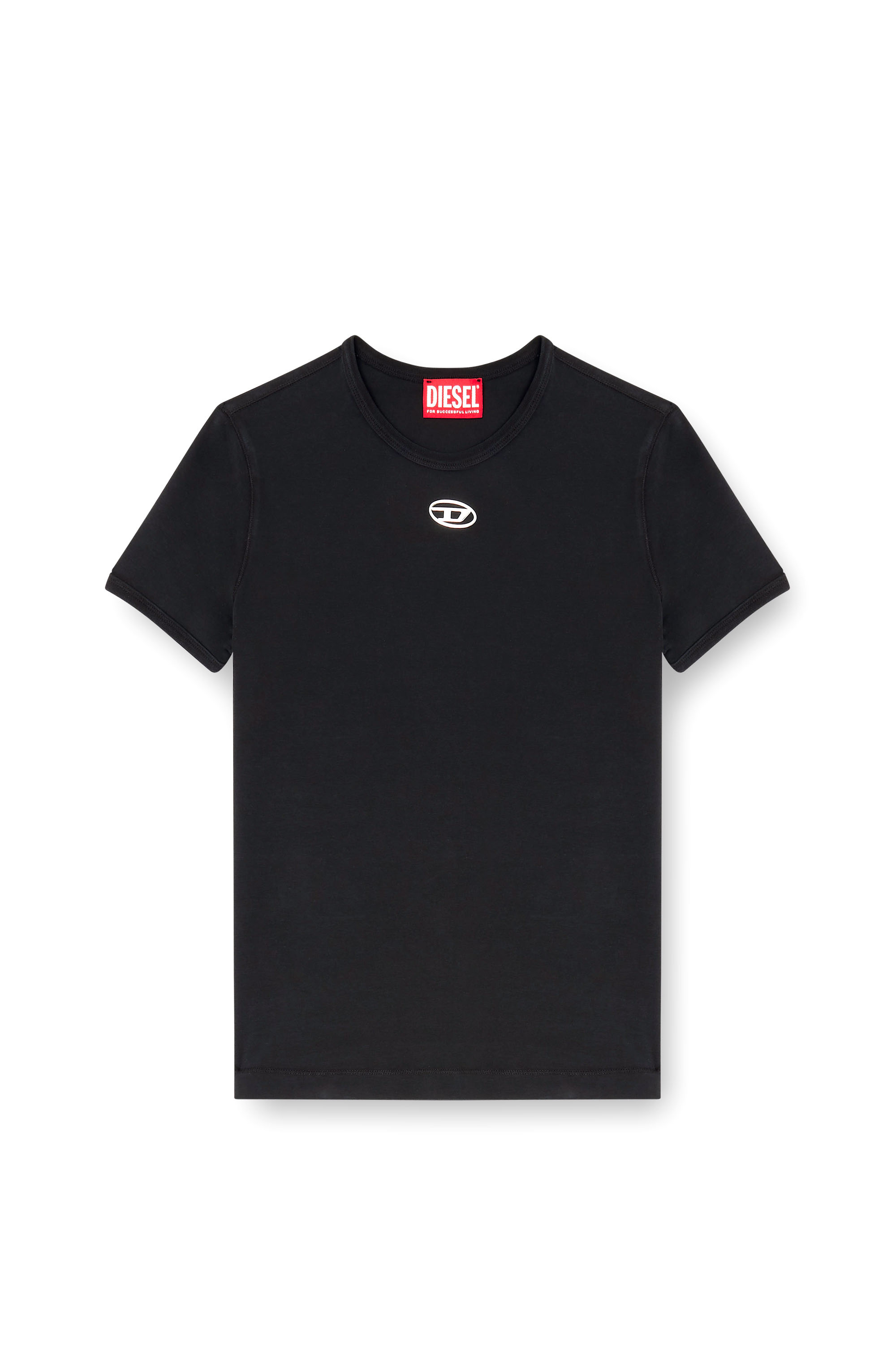 Diesel - T-UNCUTIESLONG-OD, Camiseta slim-fit con Oval D met&aacute;lico Mujer in Negro - 3