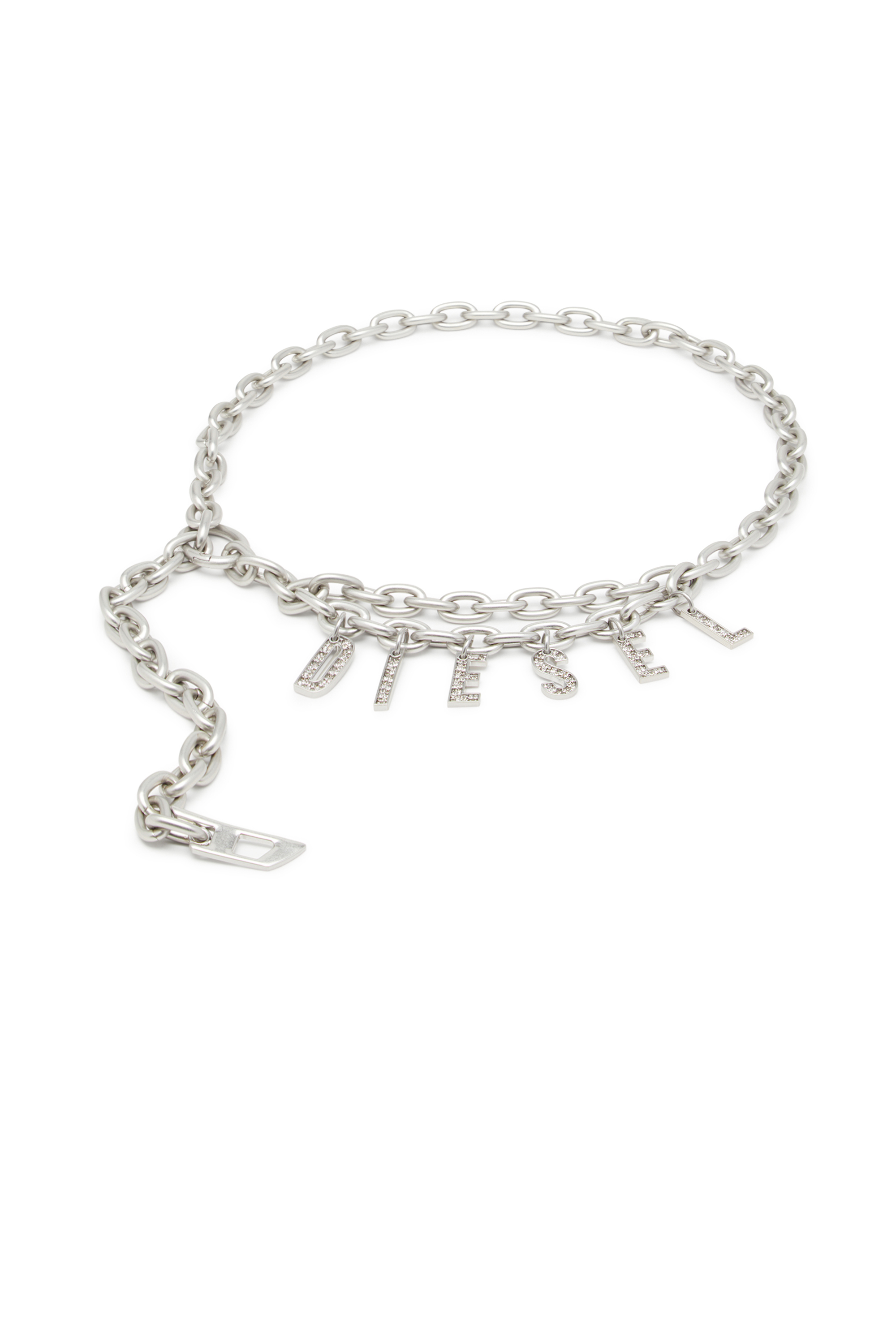 Diesel - B-CHARM CHAIN, Cinturón 1 cm de cadena con colgante con el logotipo de cristal Mujer in Plateado - 1
