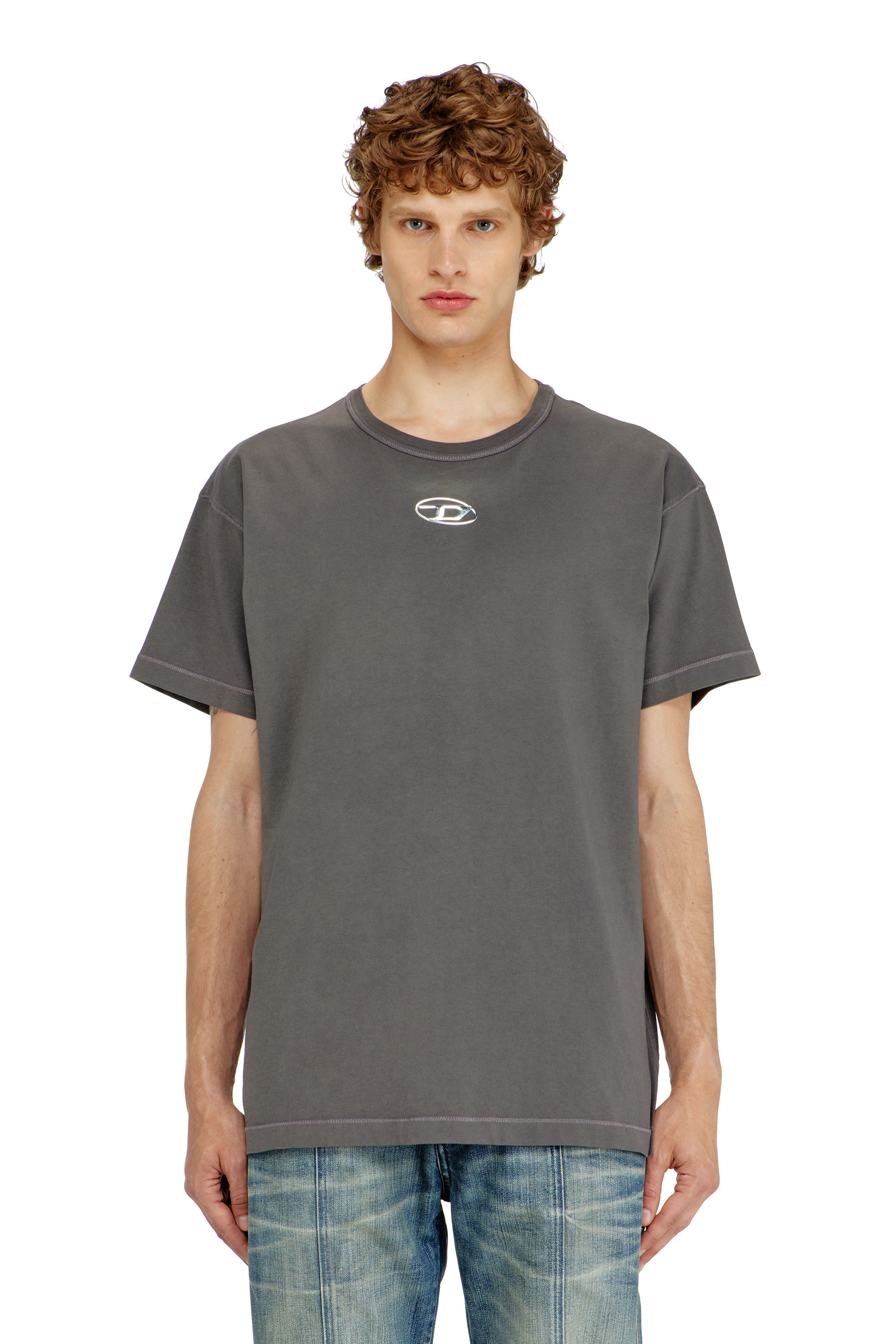 Diesel - T-NORM-IOD, Camiseta ligera de algod&oacute;n con logotipo Oval D met&aacute;lico Hombre in Gris - 1