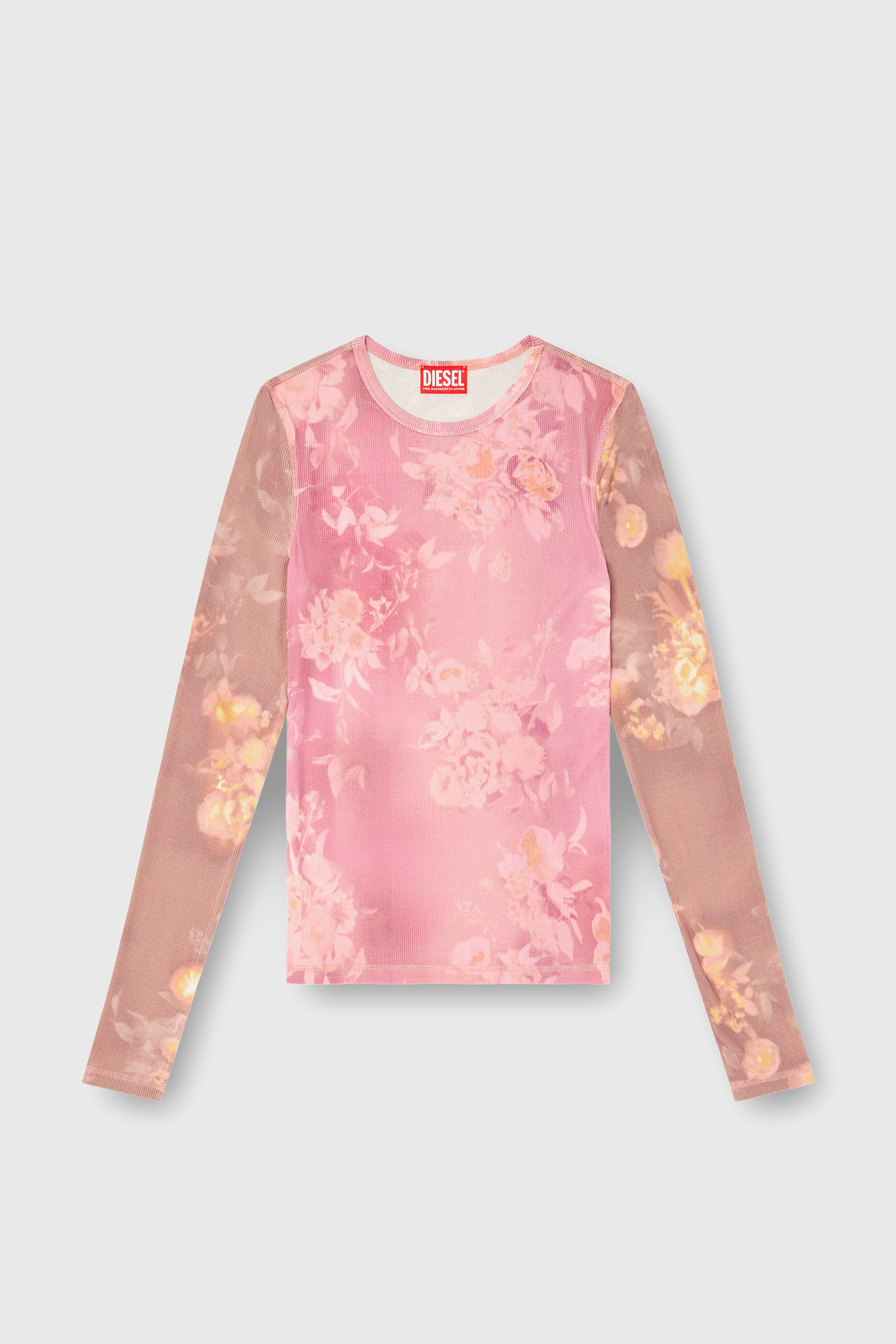 Diesel - T-MOKY-LS, Top de punto acanalado con estampado floral Mujer in Rosa - 2