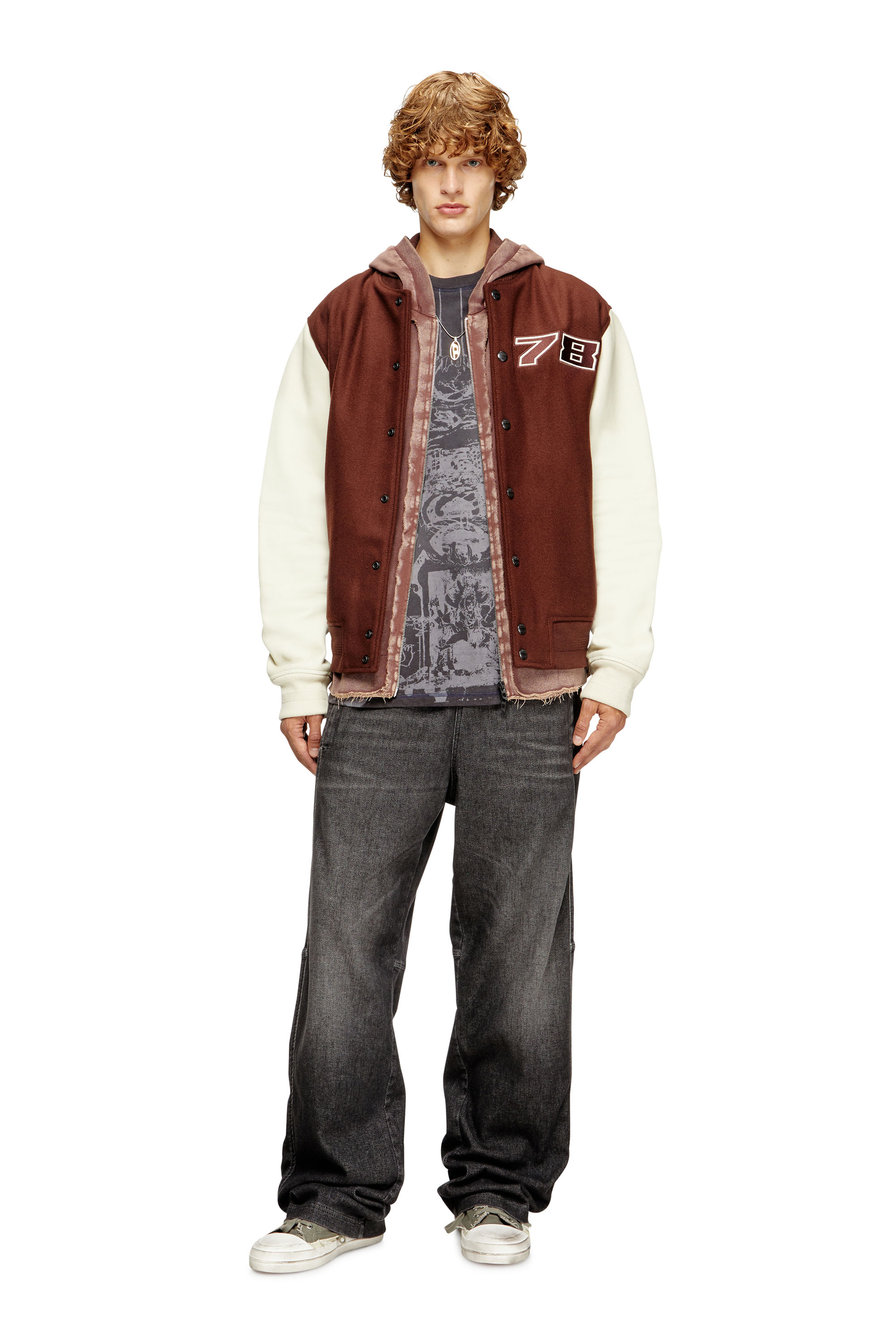 Diesel - L-KOPF, Chaqueta bomber acolchada de lana y cuero Hombre in Marrón - 2