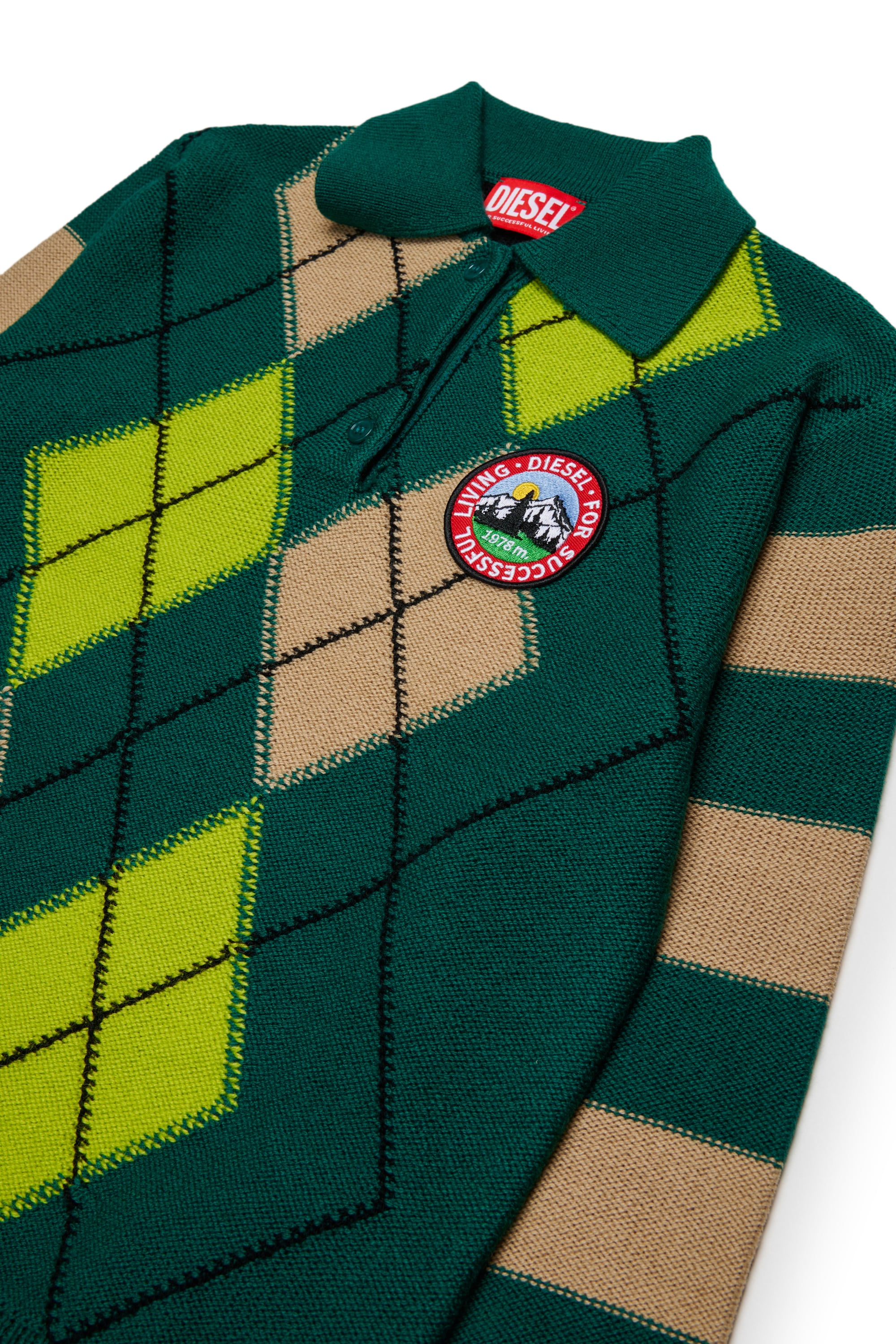 Diesel - KROMBY OVER, Jersey tipo polo de mezcla de lana con motivo argyle Unisex in Verde - 3