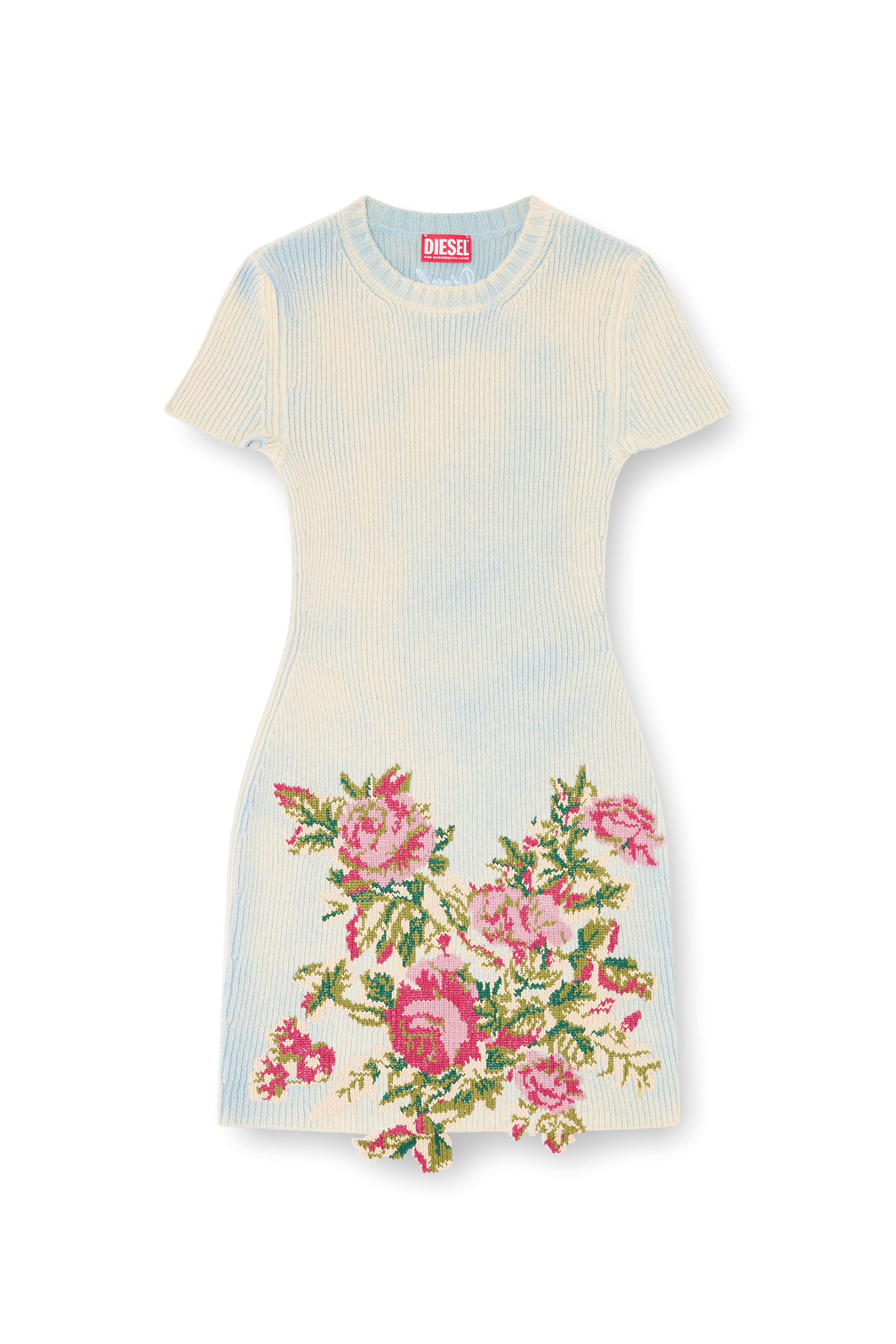 Diesel - M-RINNIE, Vestido corto de punto mezcla de lana con flores Mujer in Blanco - 2