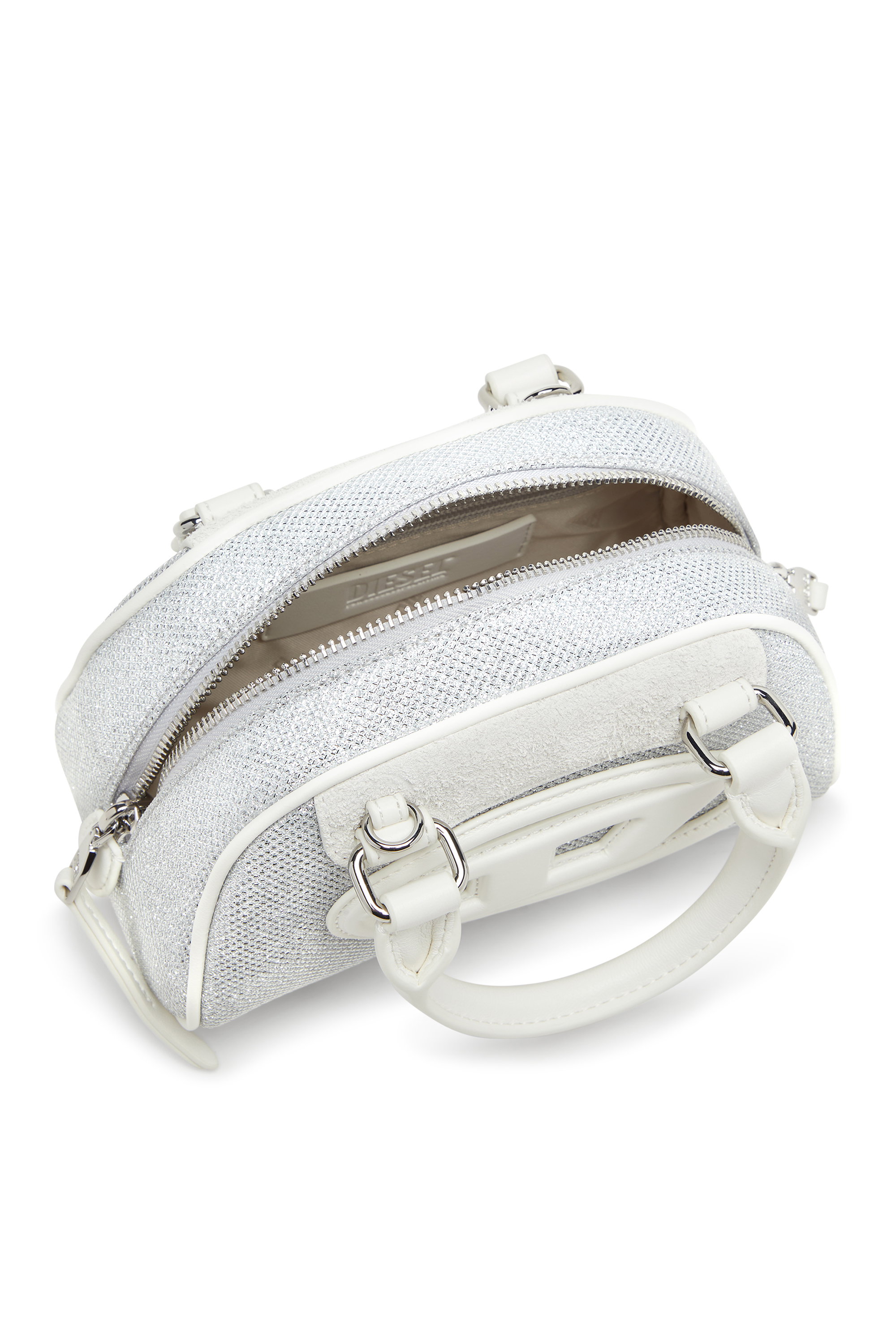 Diesel - 1DR DOME CROSSBODY, 1DR Dome-Mini bolso tipo bowling en tejido Lurex Mujer in Blanco - 3