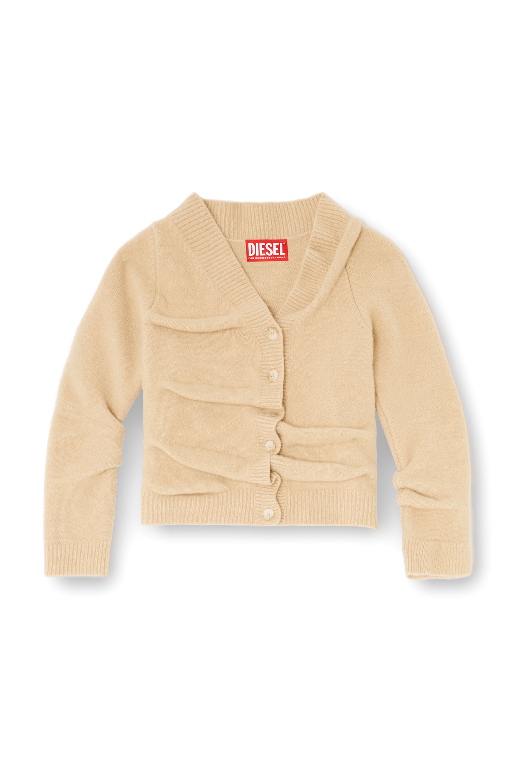 Diesel - M-AVA, C&aacute;rdigan cropped de punto hervido arrugado Mujer in Beige - 4