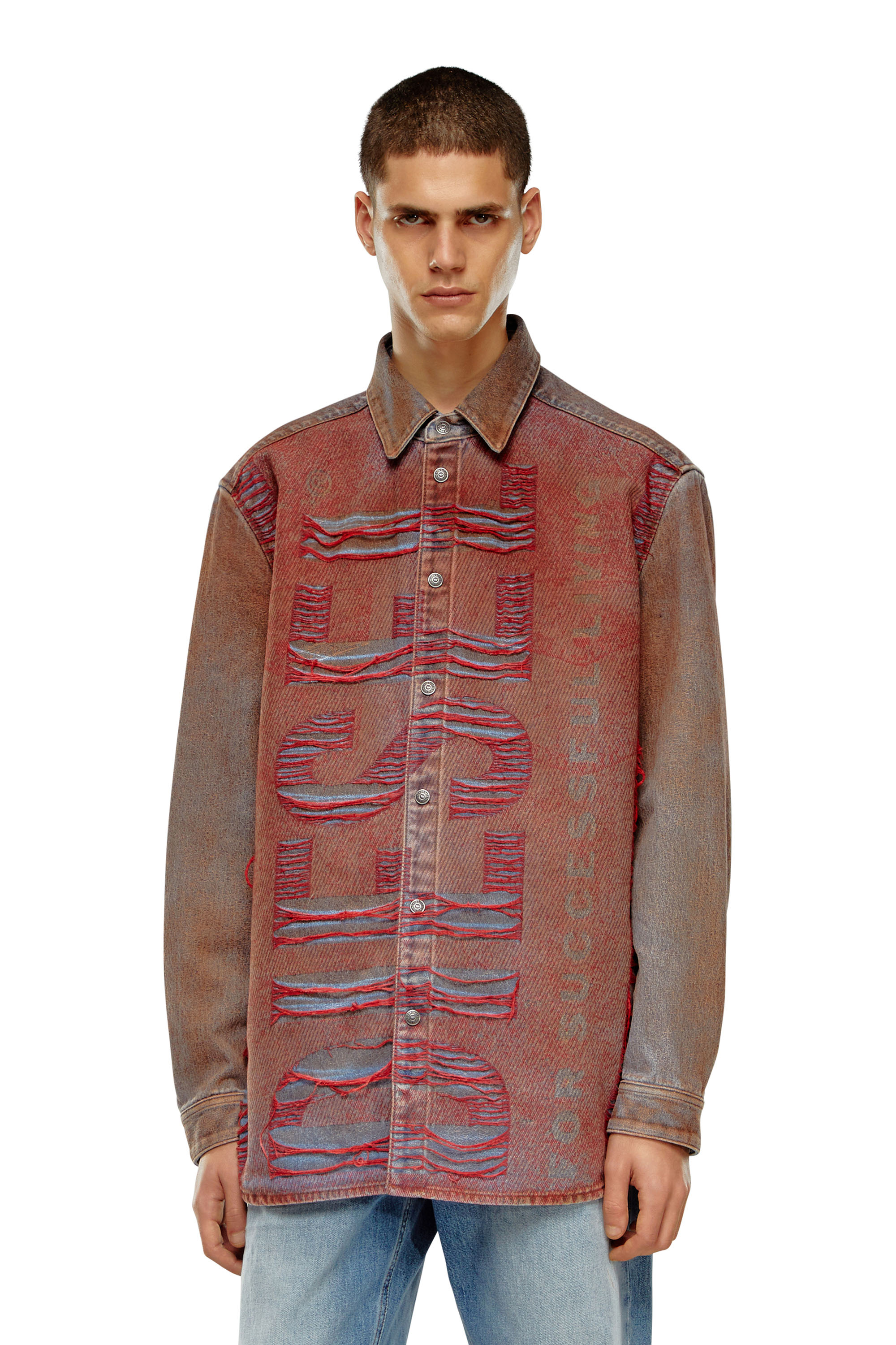 Diesel - D-SIMPLY-OVER-S, Camisa de denim con logotipo en jacquard Hombre in Multicolor - 6