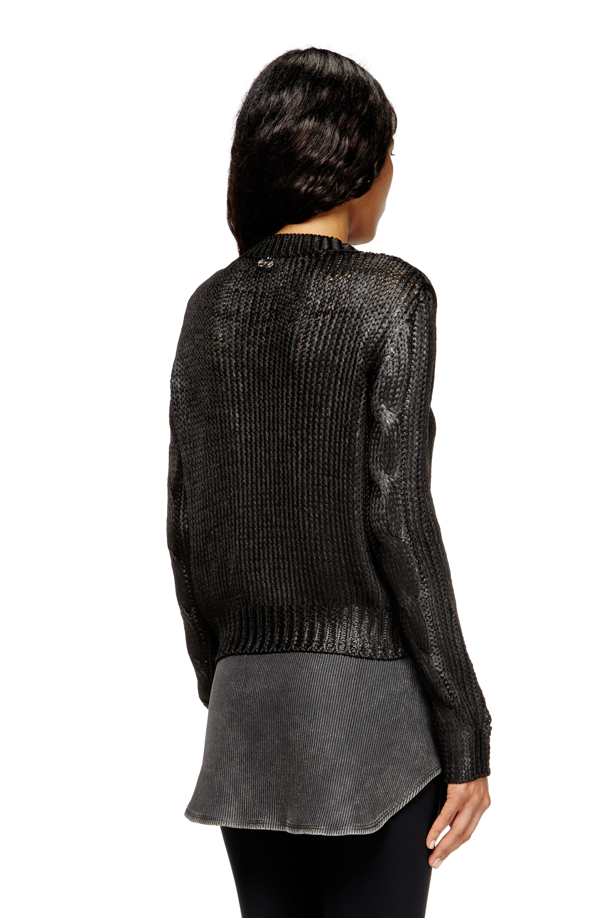Diesel - M-MICCHA, Jersey de punto trenzado con efecto brillante Mujer in Negro - 4