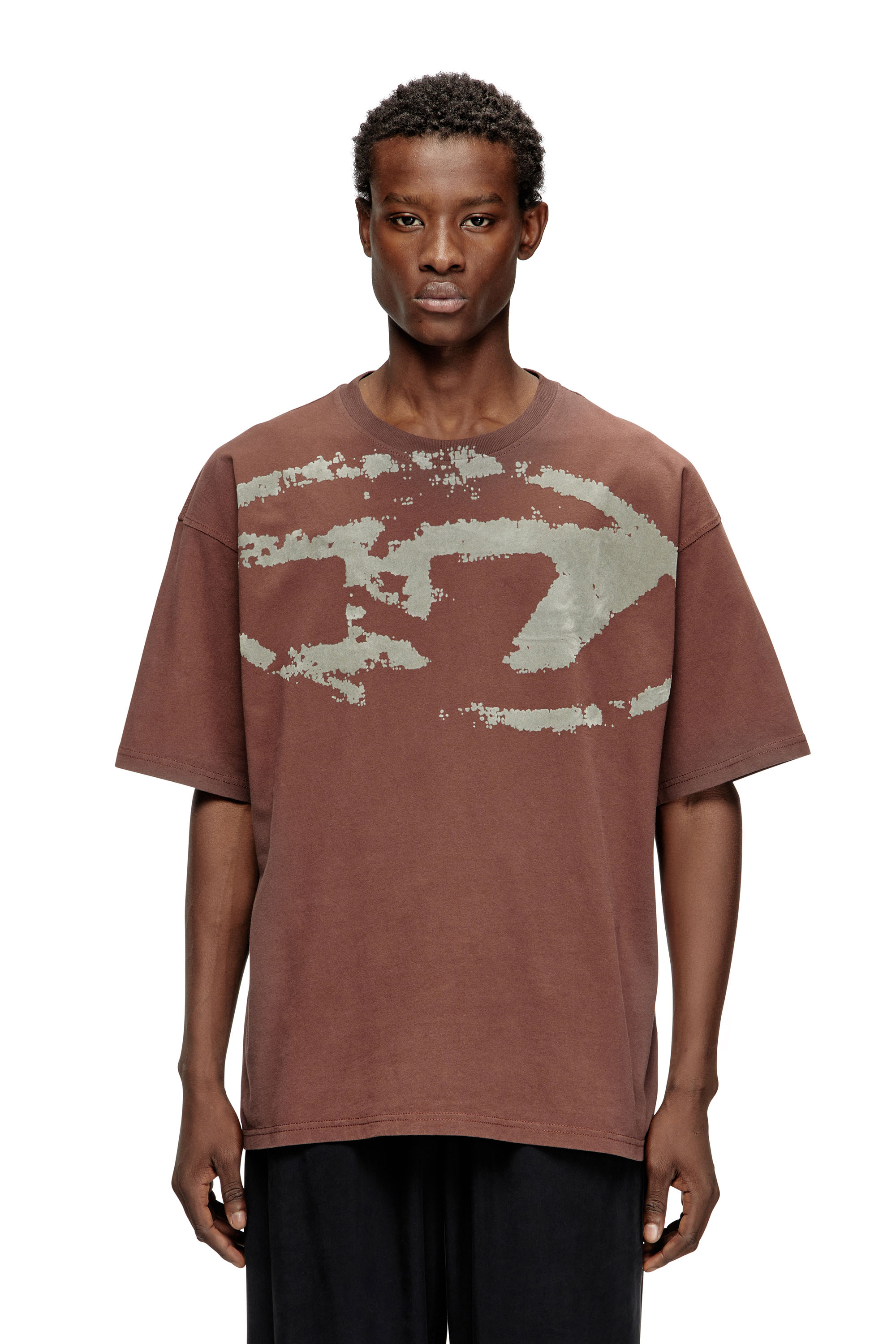 Diesel - T-BOXT-N14, Camiseta con logotipo desgastado en relieve Hombre in Marrón - 1