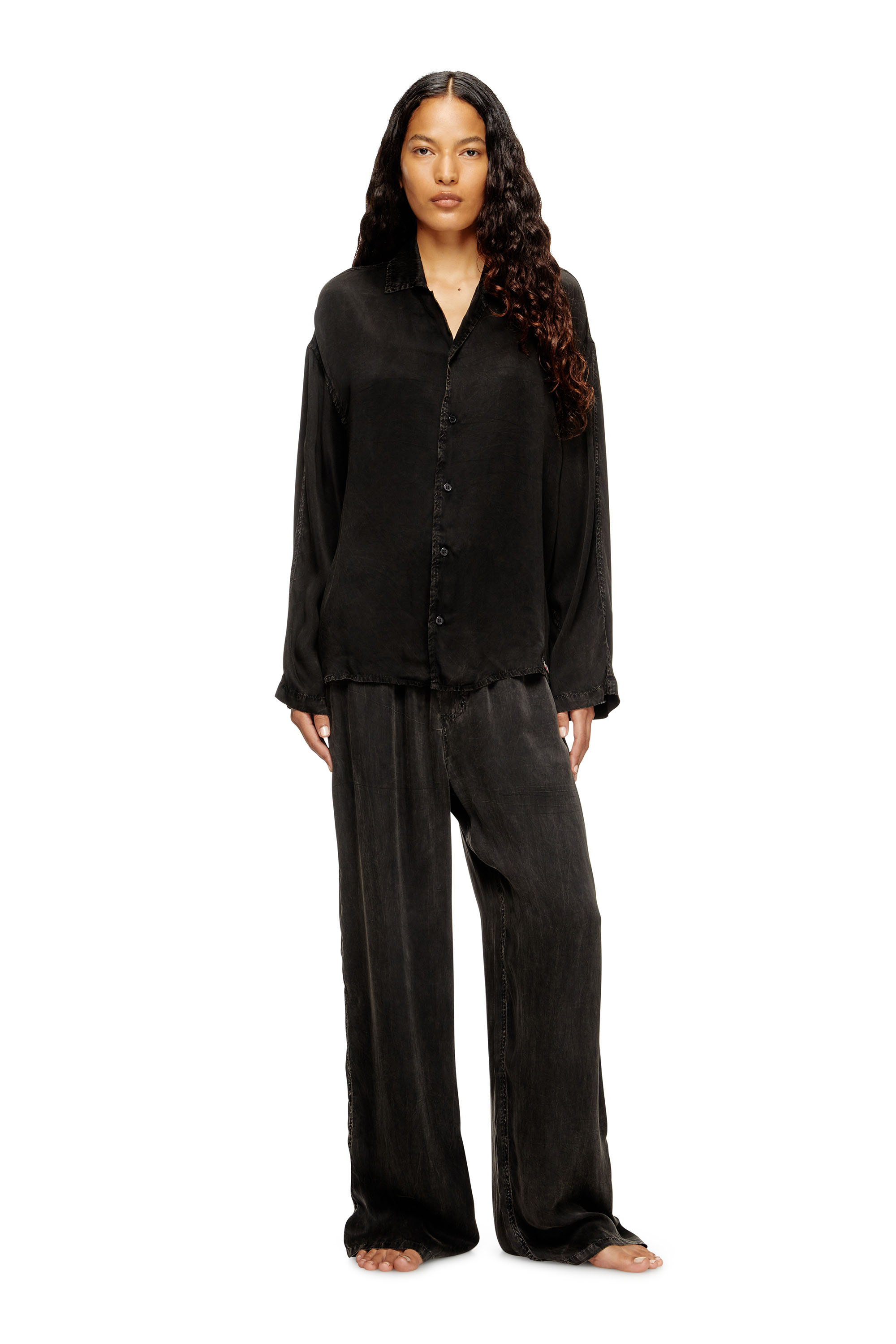 Diesel - SET-KEITH-DNM, Pijama fluido con efecto denim Unisex in Negro - 1