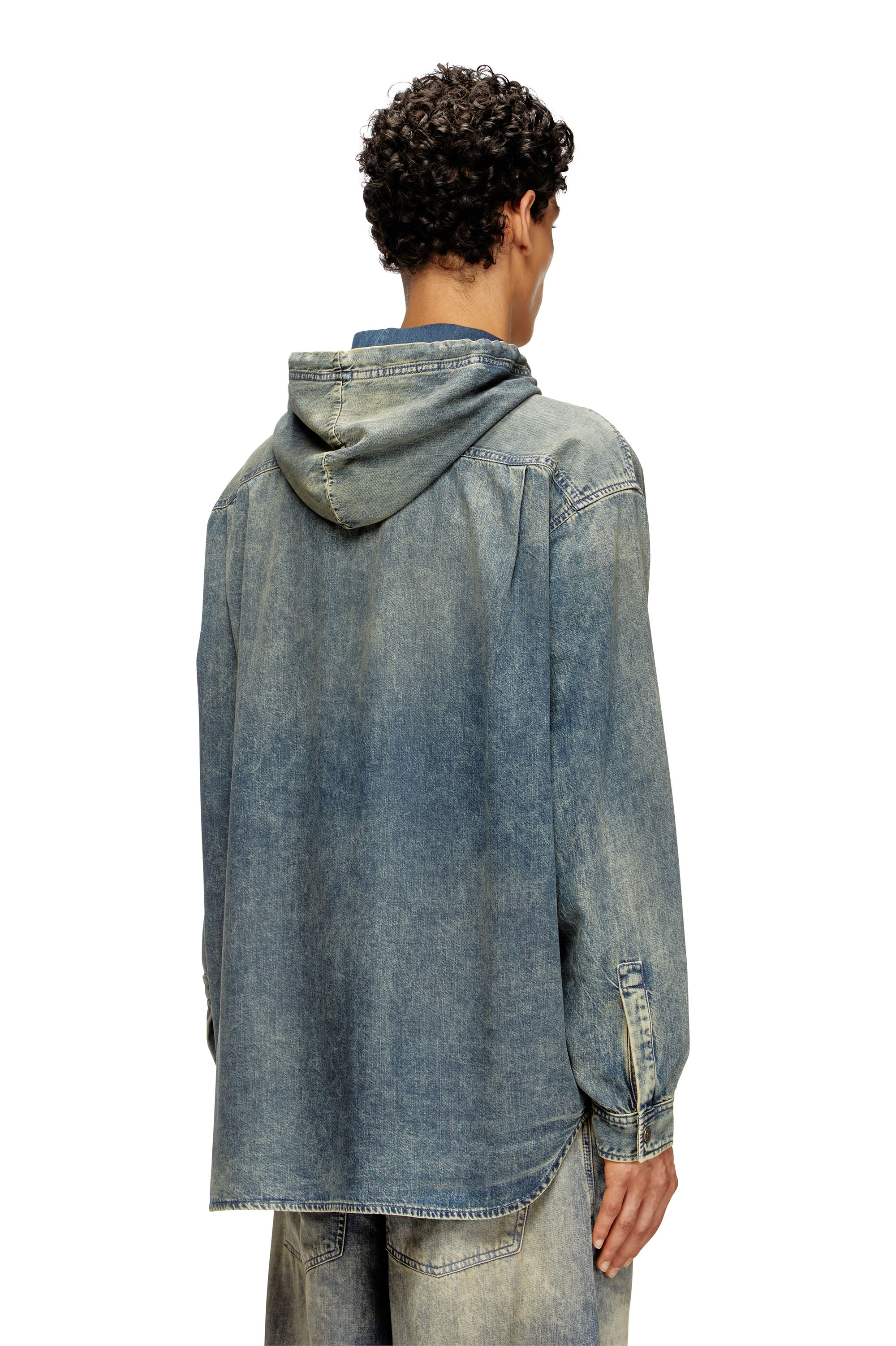 Diesel - D-DEWNY-HOOD-S2, Sobrecamisa en denim revestido marmoleado Hombre in Azul marino - 4
