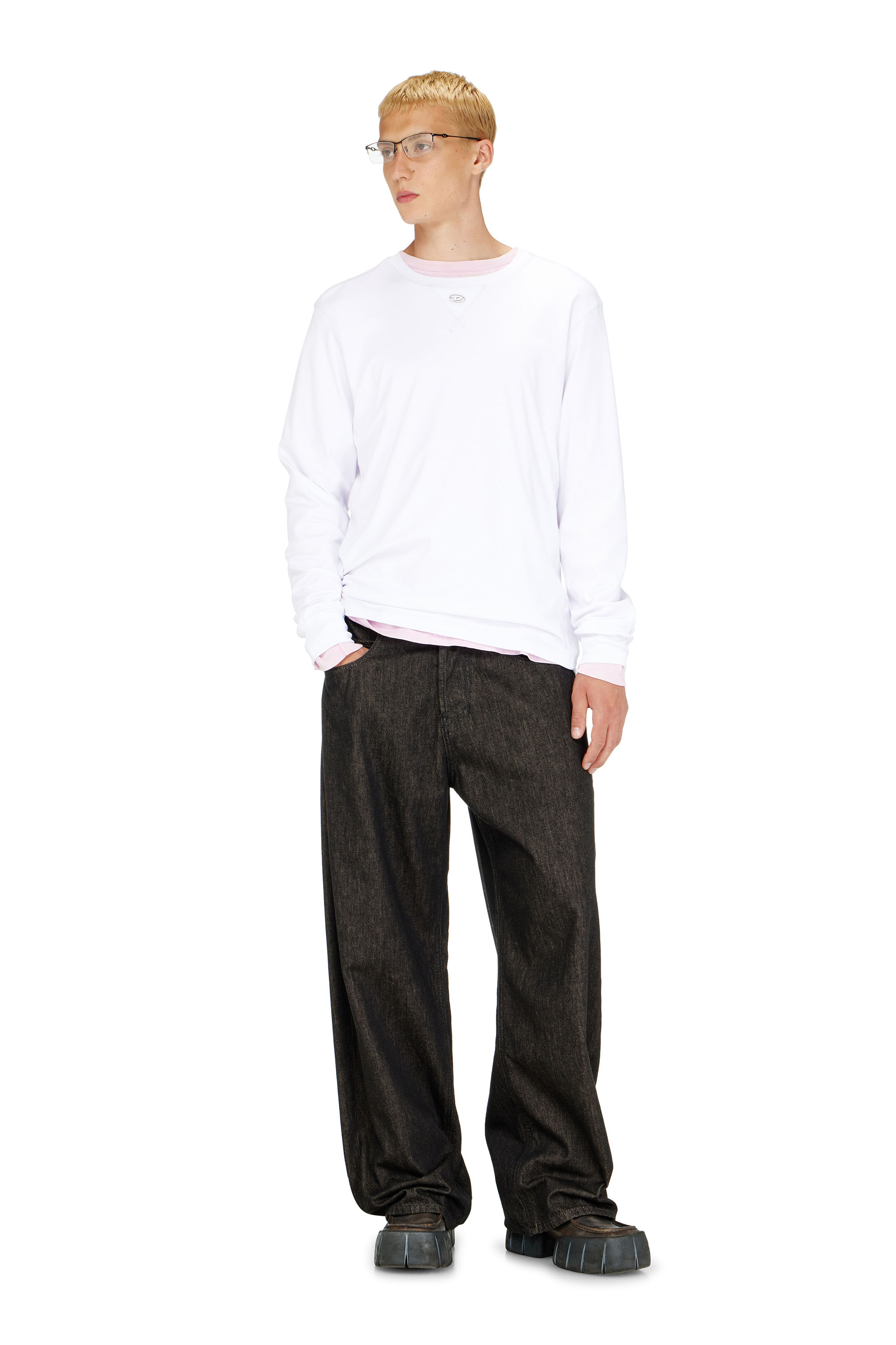 Diesel - T-MADJUST-LS-TR, Camiseta de manga larga de algod&oacute;n con Oval D Hombre in Blanco - 2