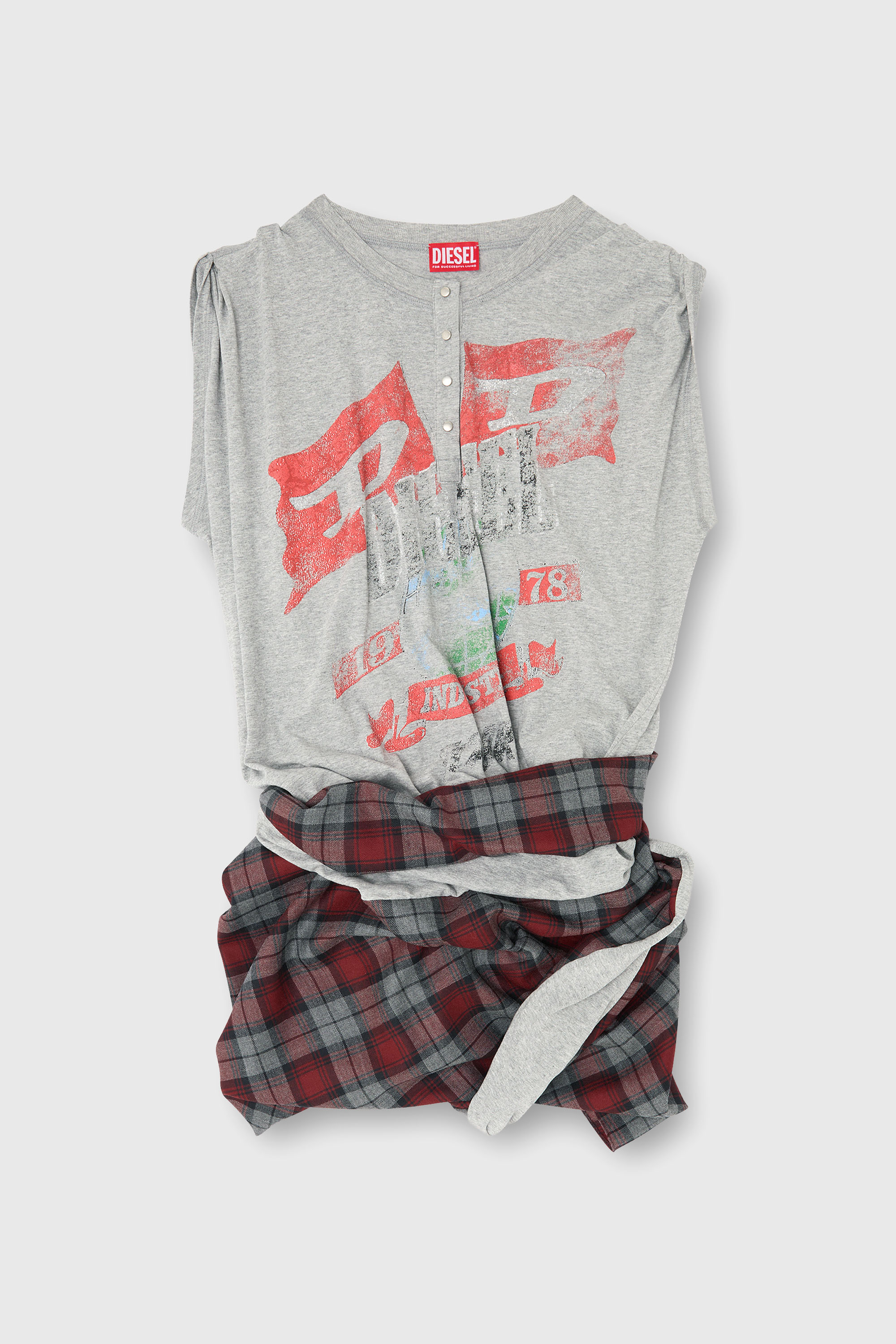 Diesel - J-VOXA-CHECK, Mono corto de punto y lana a cuadros Mujer in Multicolor - 2