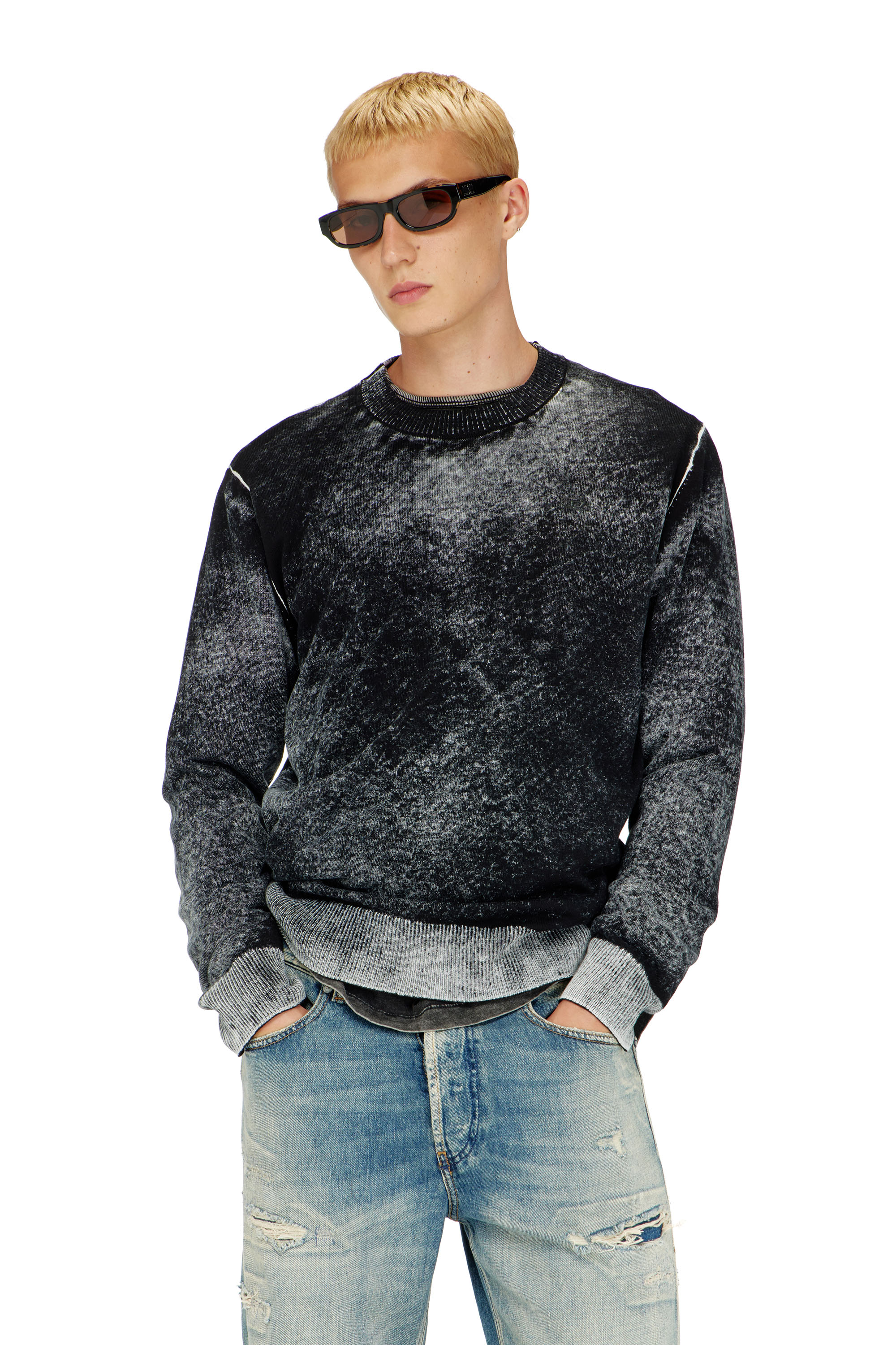 Diesel - K-LAURENT, Jersey con estampado inverso descolorido Hombre in Negro - 3