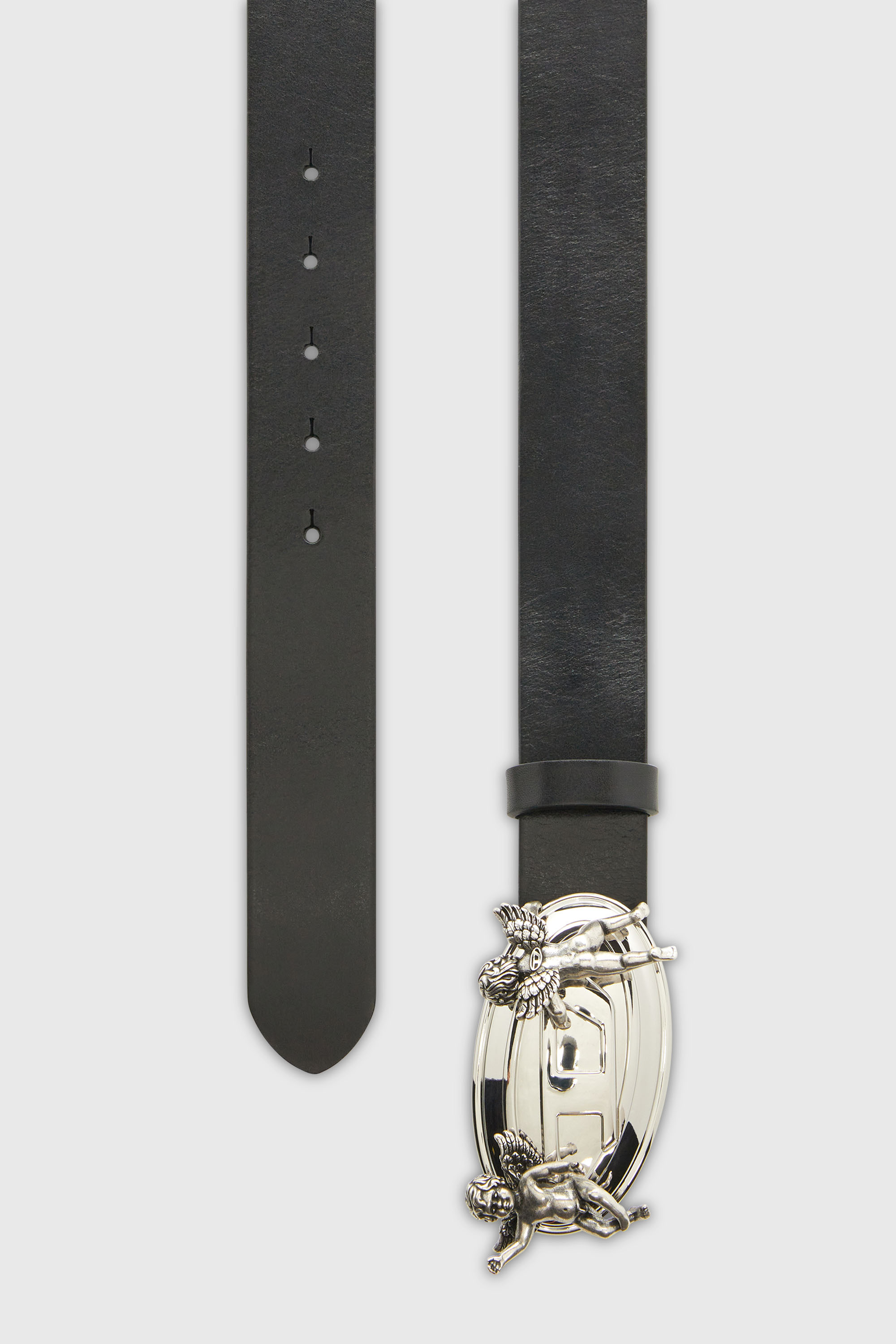 Diesel - B-OVAL ANGELS 35, Cintur&oacute;n 3,5 cm de piel con hebilla Oval D querub&iacute;n Mujer in Negro - 2