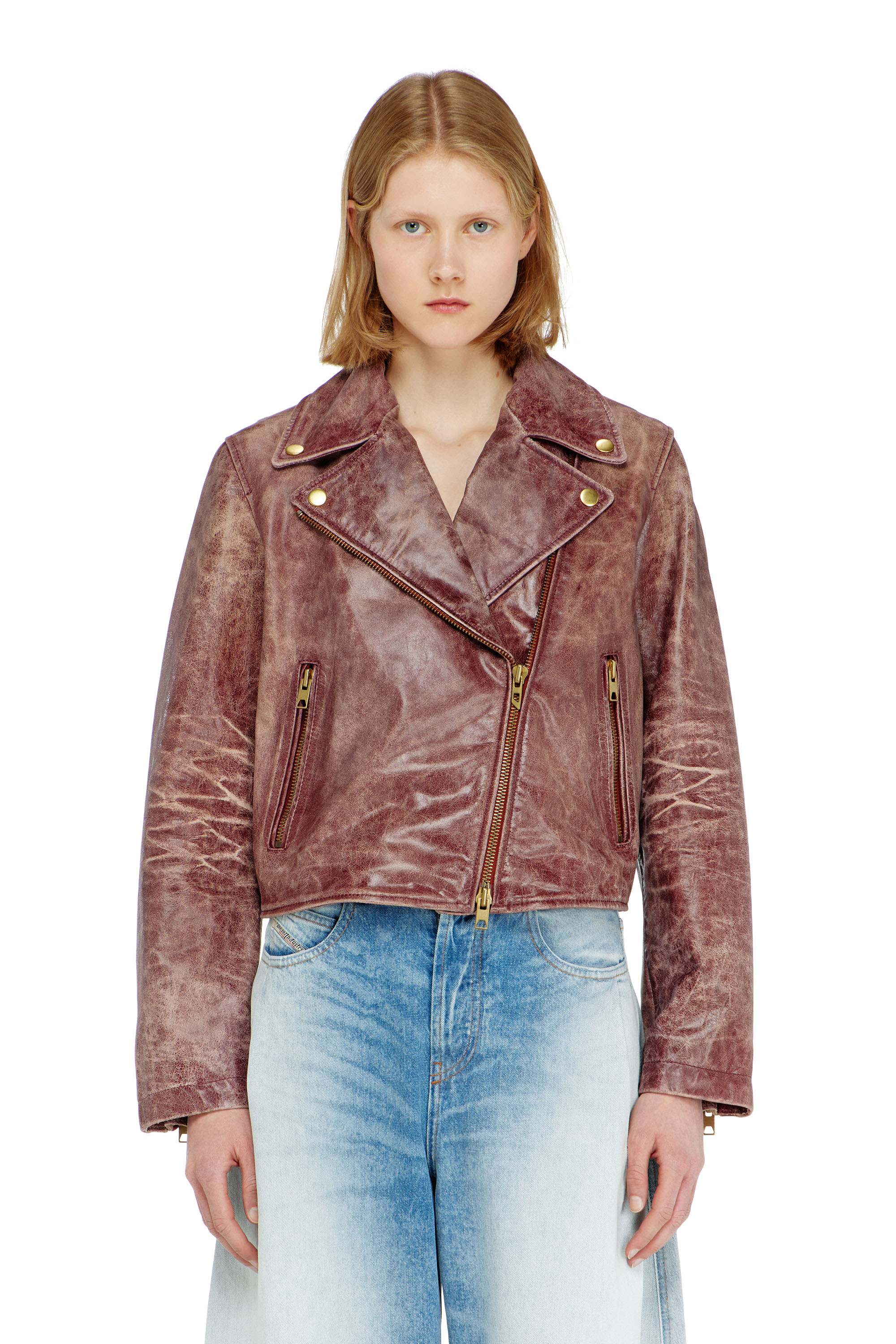 Diesel - L-UNATIC-T1, Chaqueta biker de piel tratada Mujer in ToBeDefined - 5