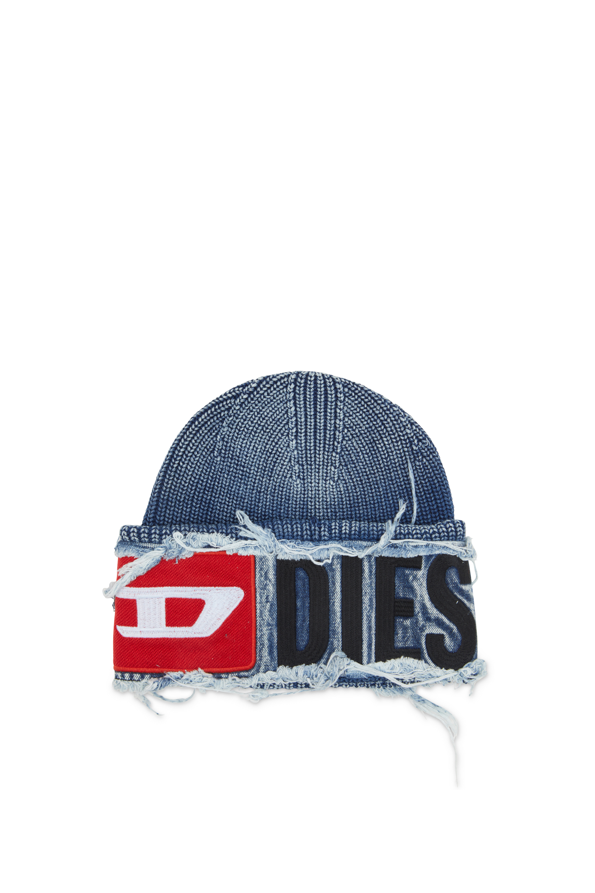 Diesel - K-FROK, Gorro con efecto denim y atrevido detalle de parche Unisex in Azul marino - 1