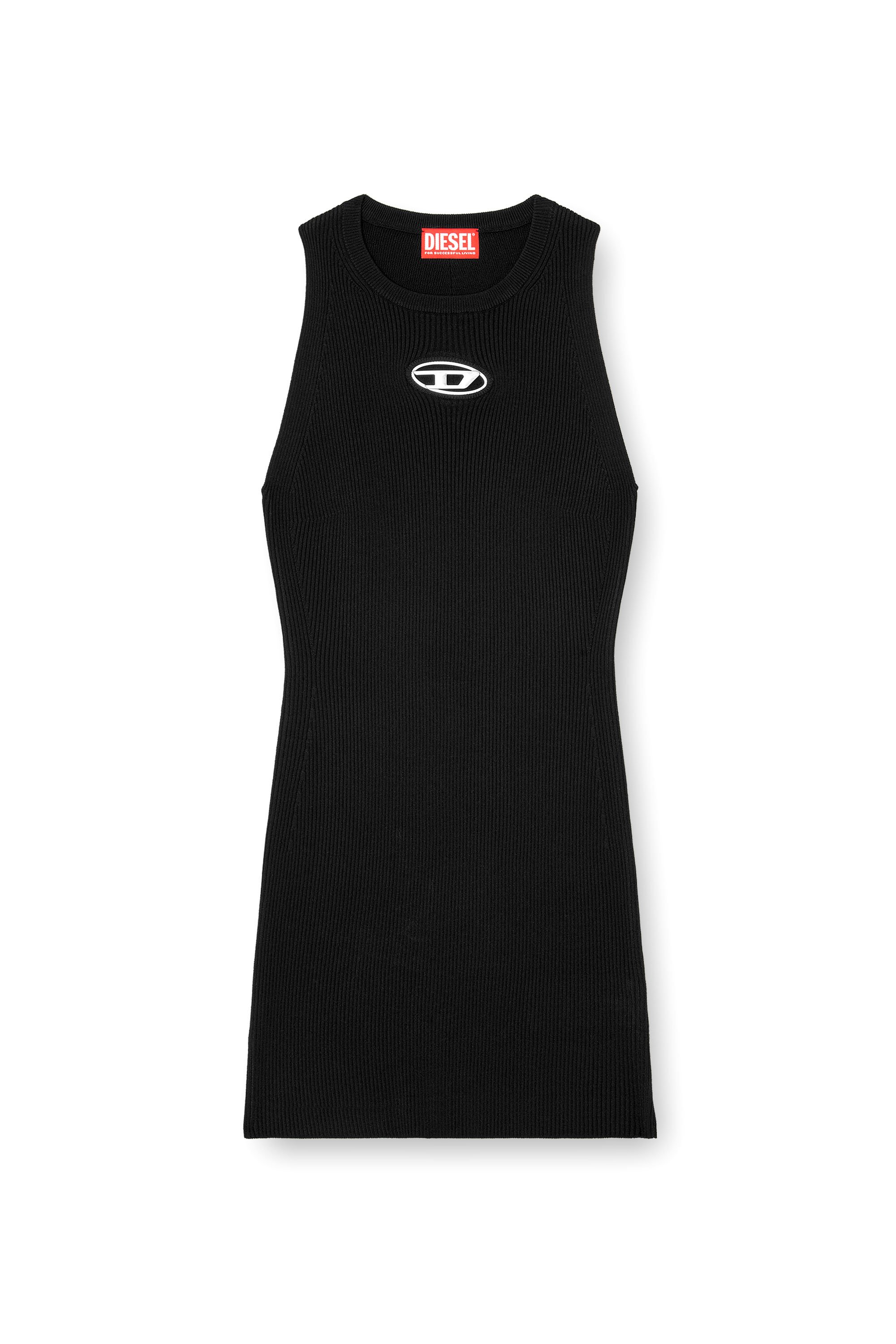 Diesel - M-CADDIX, Vestido sin mangas de tejido en canalé Mujer in Negro - 1