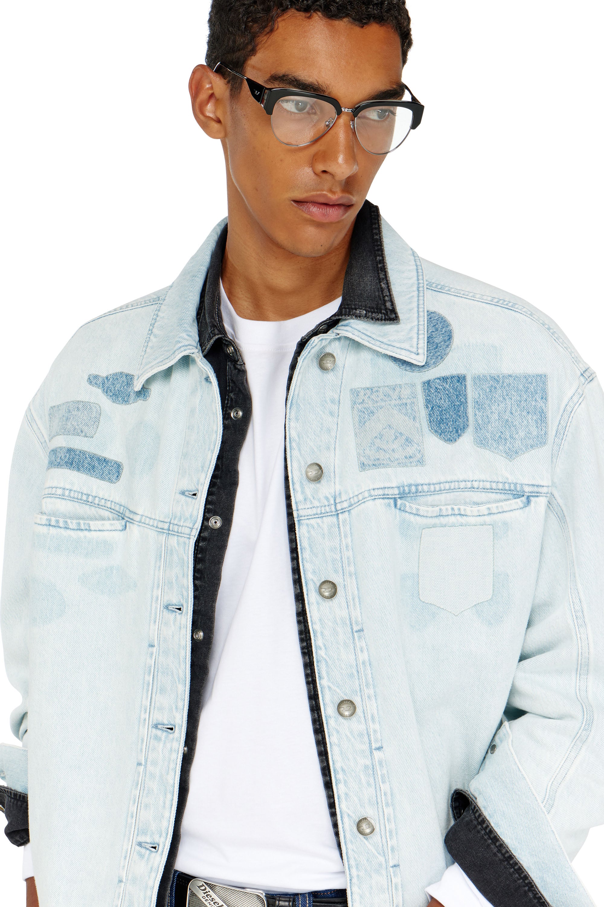 Diesel - D-RYMAVO-S, Sobrecamisa denim con efecto patch Unisex in Azul marino - 5