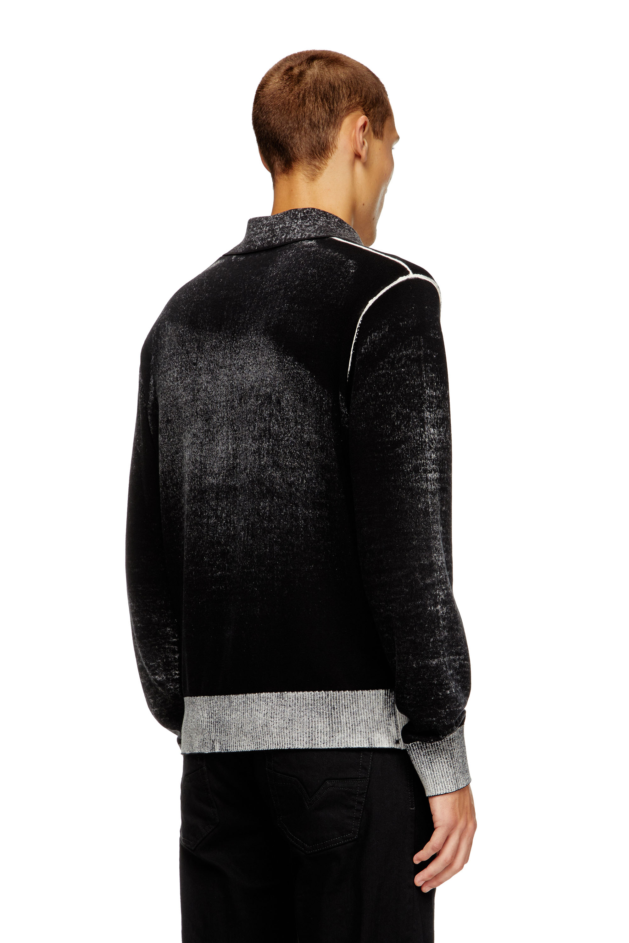 Diesel - K-LORENZO, Jersey con cuello polo con estampado invertido Hombre in Negro - 4