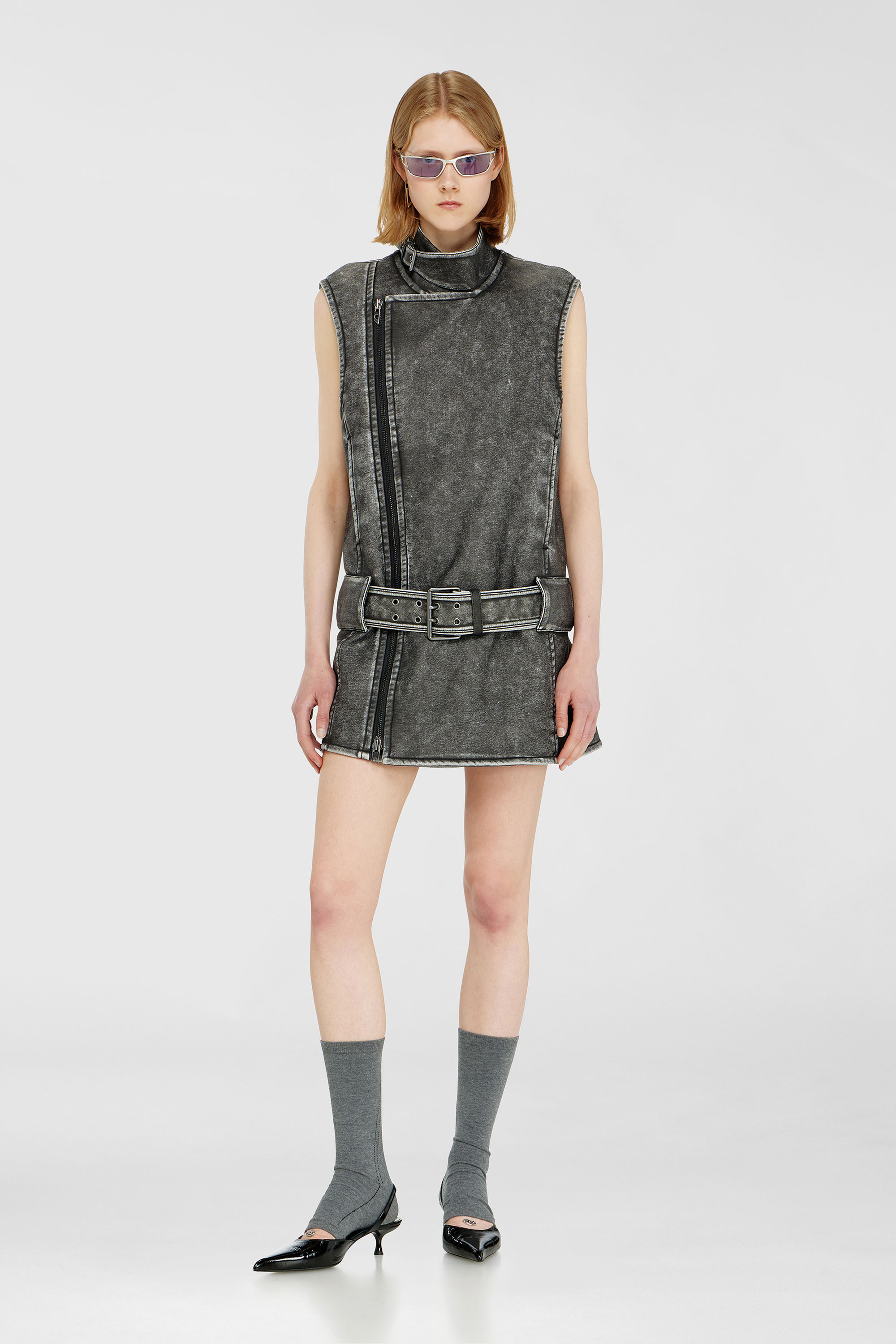 Diesel - D-IKE, Vestido mini estilo biker con cintur&oacute;n Mujer in Gris - 3