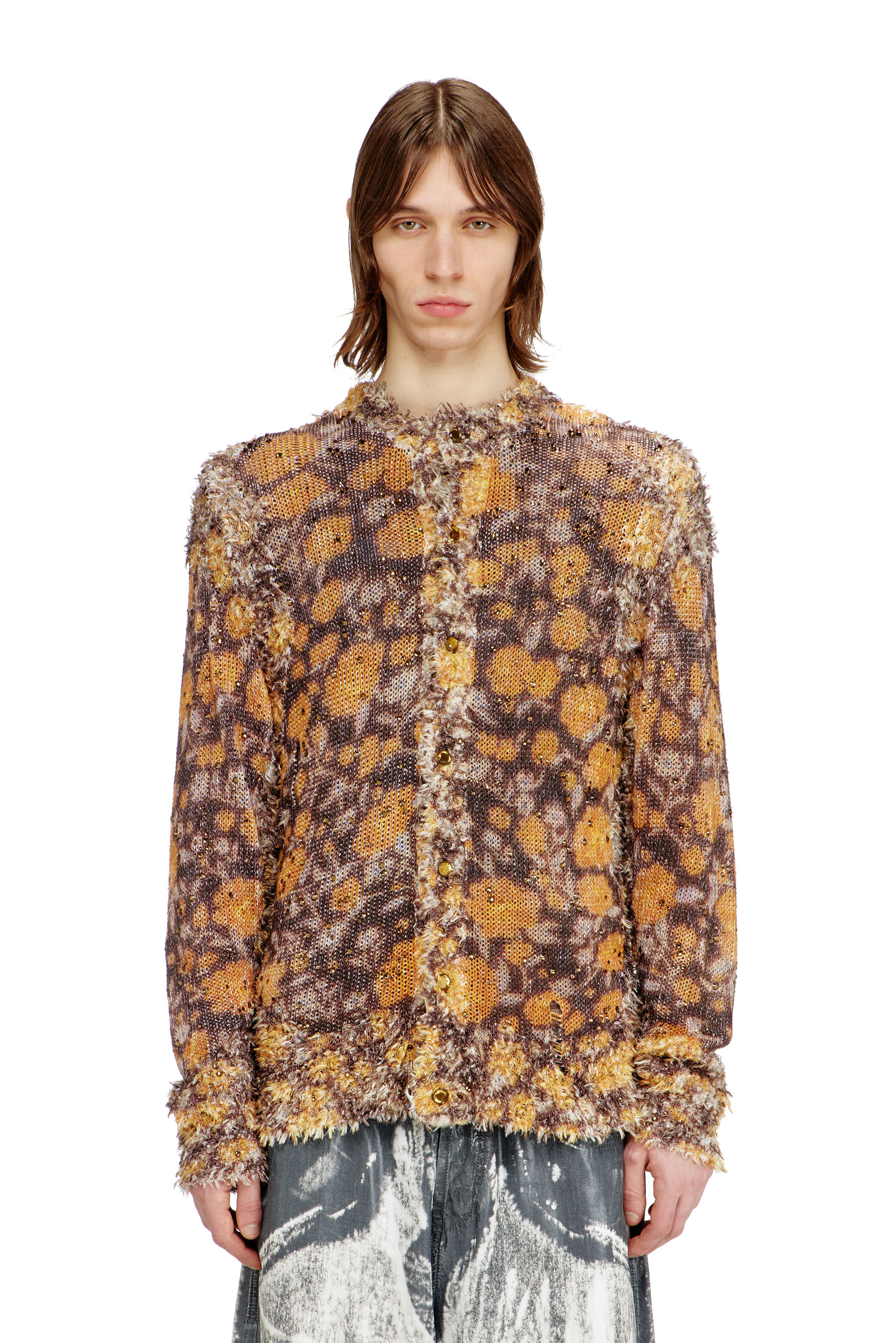 Diesel - K-LINNUS, C&aacute;rdigan de mezcla de lino estampado con cristales Hombre in Multicolor - 1