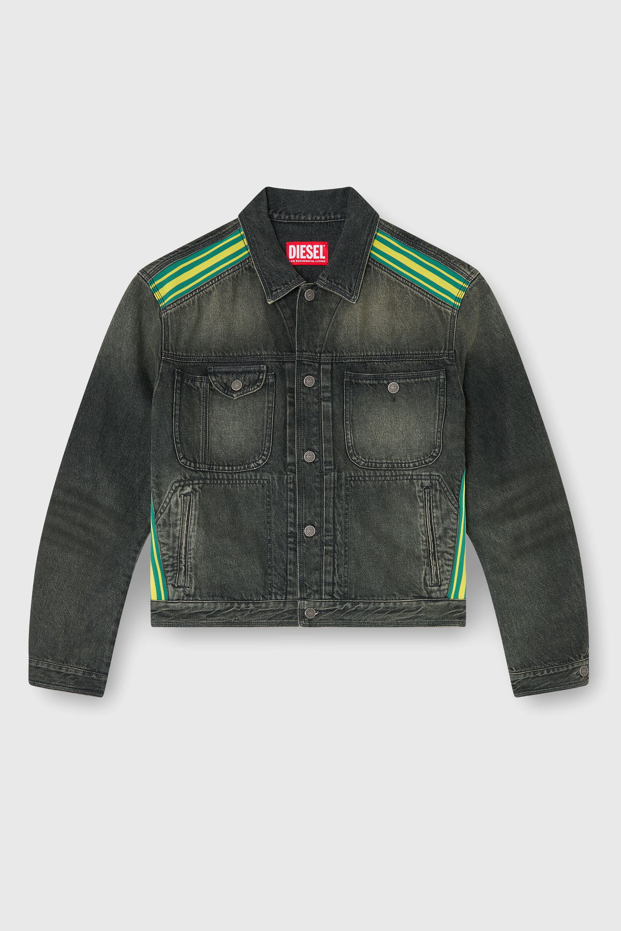 Diesel - D-BAS-FSJ1, Chaqueta trucker con bandas de hombro a rayas Hombre in Gris - 2