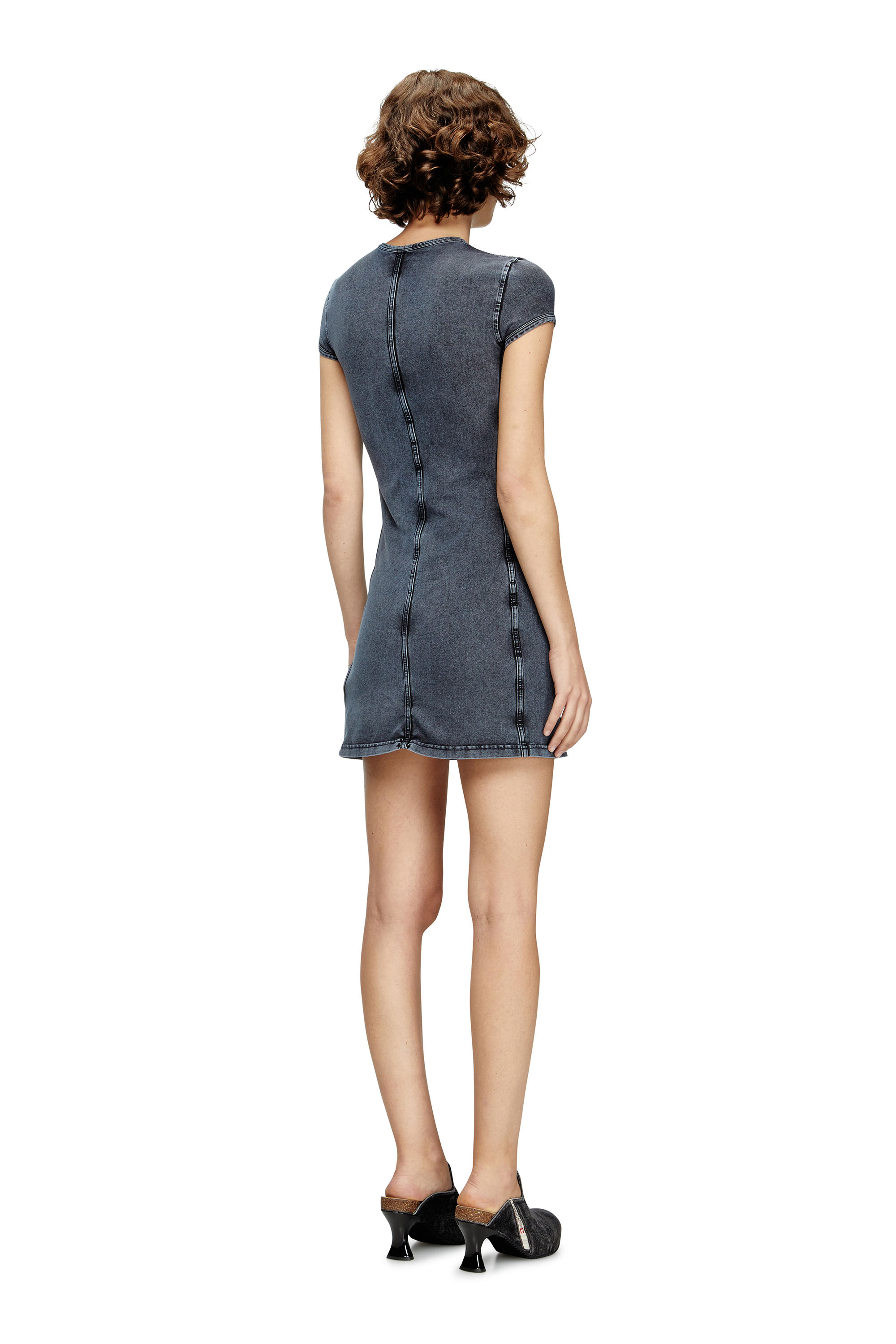 Diesel - D-CUPSLEEVES, Vestido mini de punto con aspecto denim Mujer in Azul marino - 4