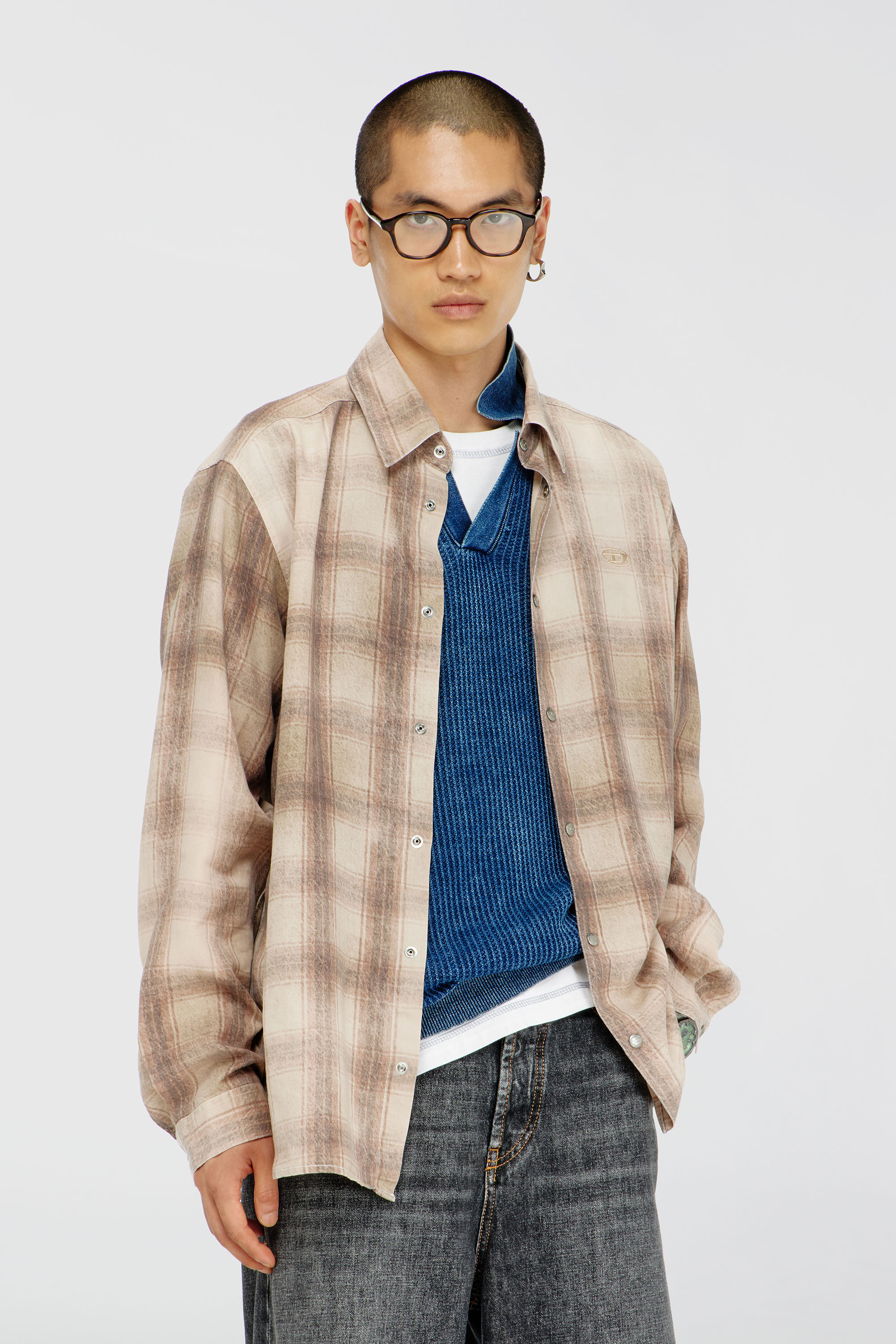 Diesel - S-SIMPLY-JMCM, Camisa de cuadros en tejido fluido Hombre in Marr&oacute;n - 1