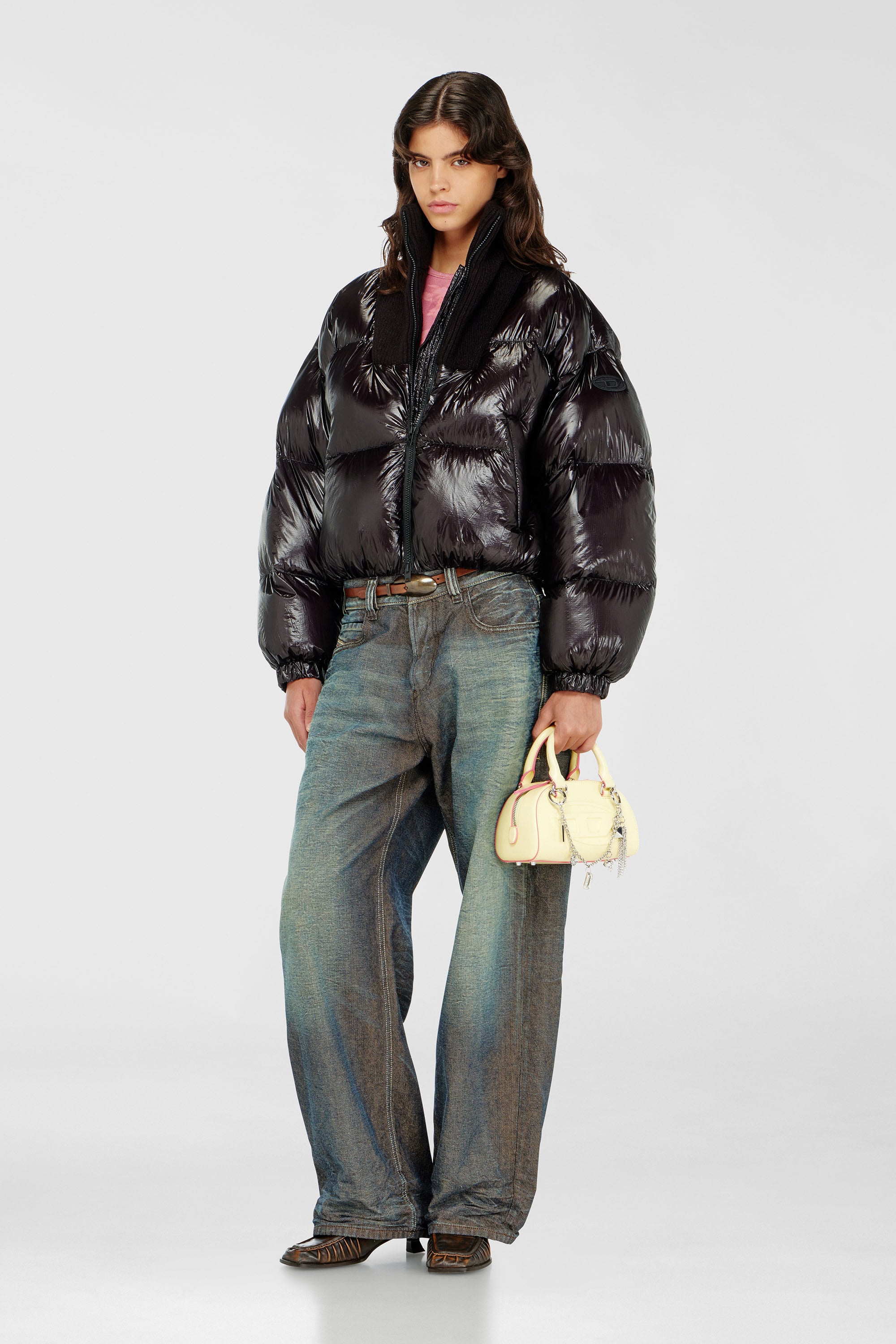 Diesel - W-ARRIOR, Chaqueta acolchada down en ripstop con cuello de punto Mujer in Negro - 2
