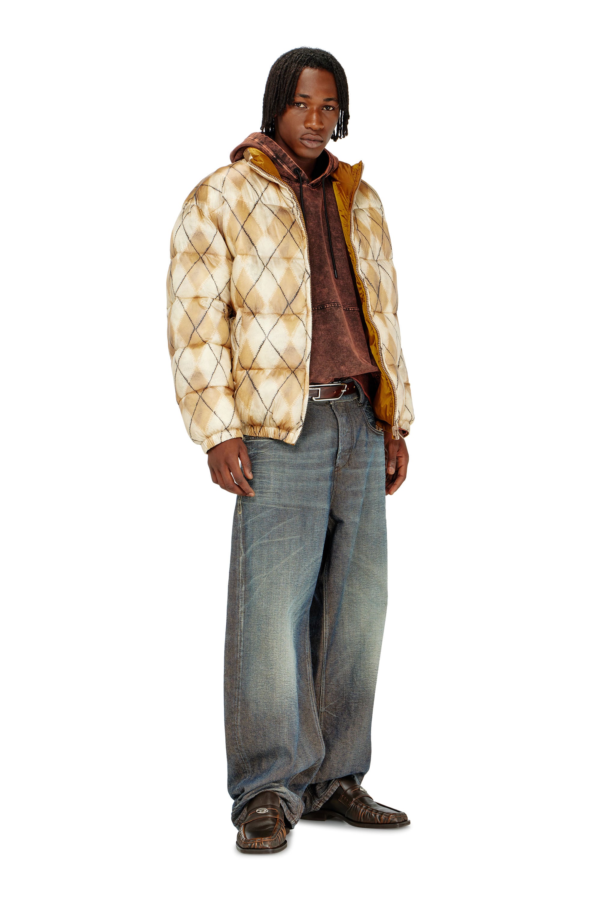 Diesel - S-BOXT-HOOD-TUK, Sudadera con efecto denim tratado Hombre in Marr&oacute;n - 2