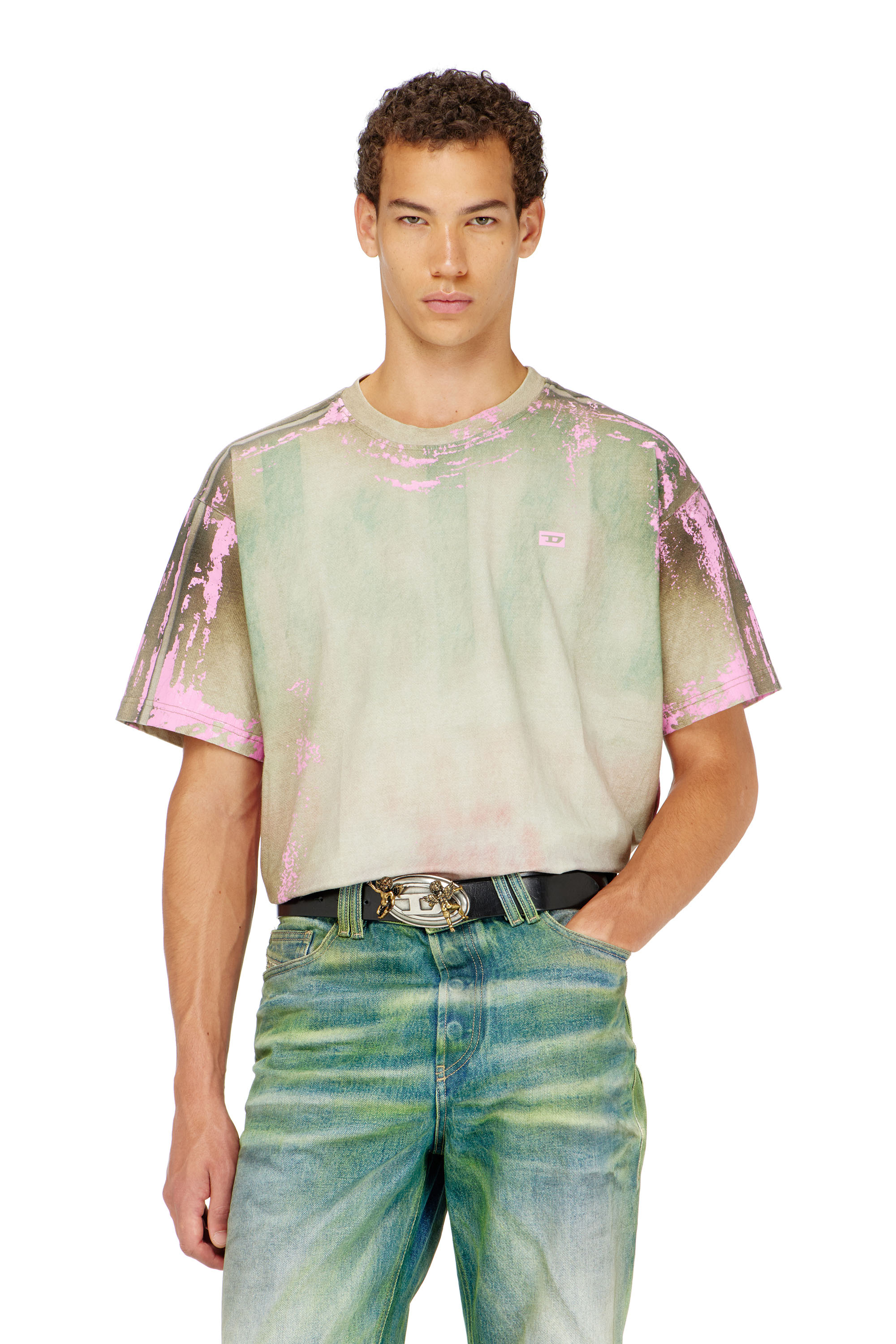 Diesel - T-FILMY-SHO, Camiseta de punto efecto cuero agrietado Hombre in Multicolor - 1
