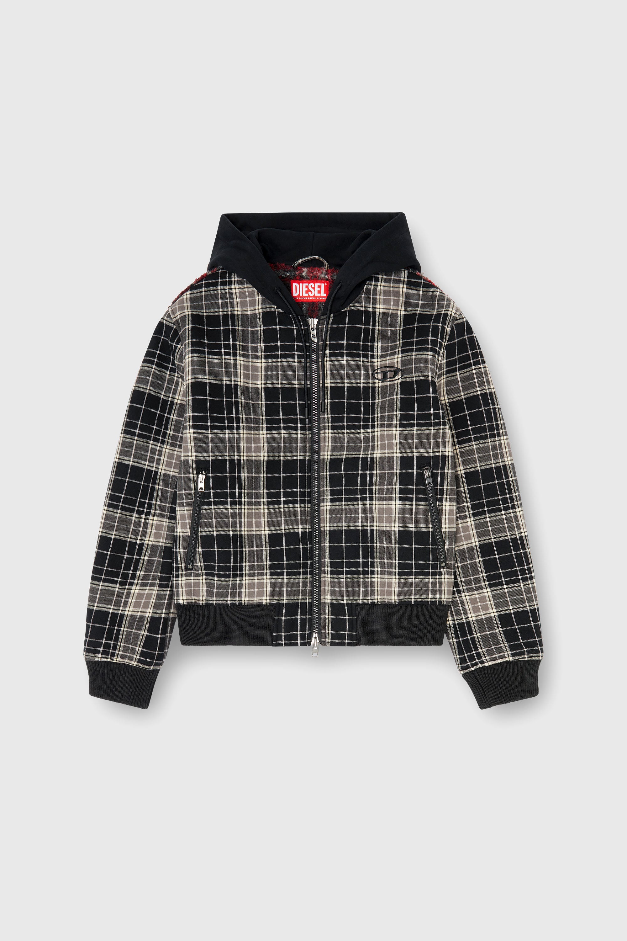 Diesel - W-KUNST, Chaqueta bomber de franela a cuadros con interior teddy Hombre in Multicolor - 2