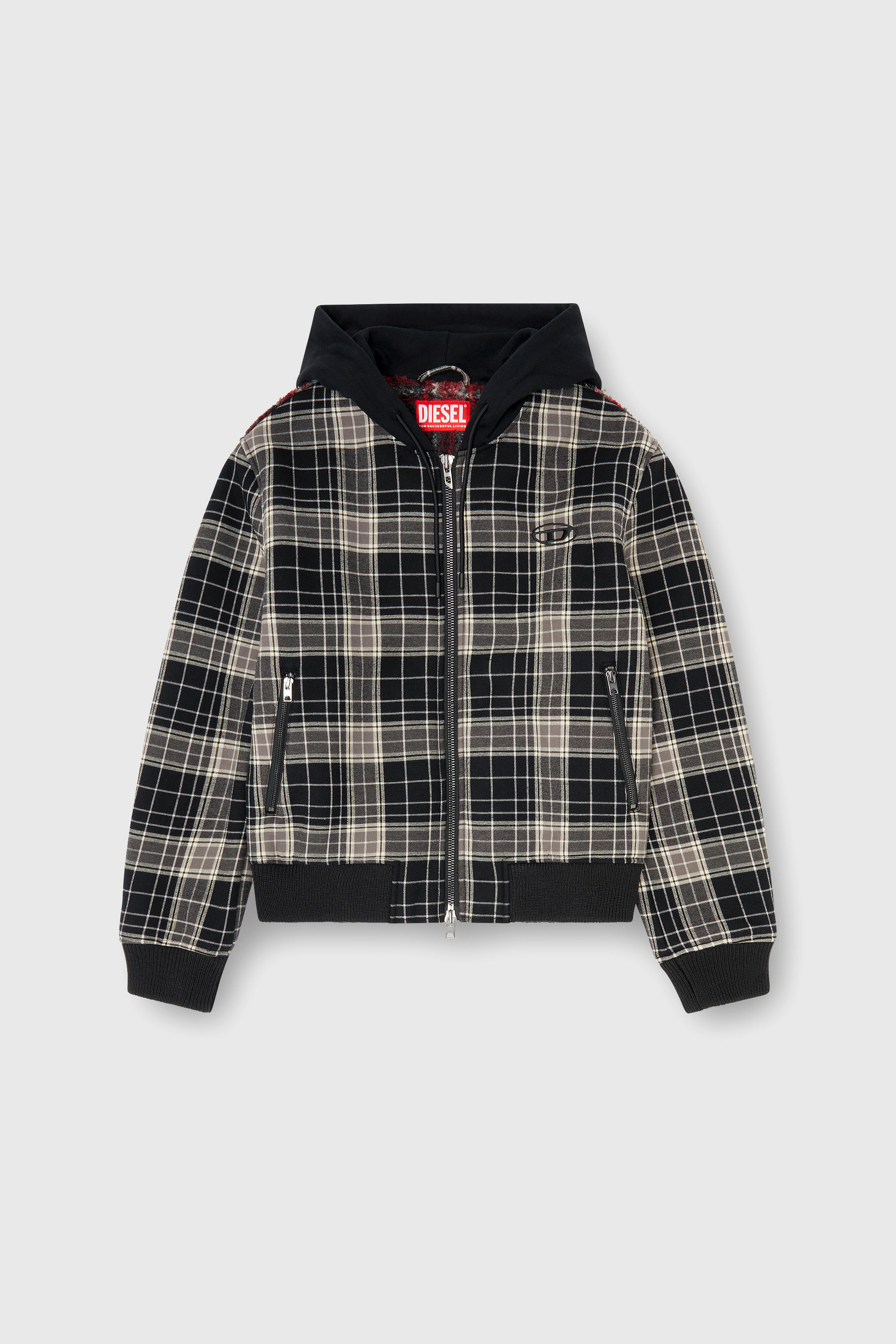 Diesel - W-KUNST, Chaqueta bomber de franela a cuadros con interior teddy Hombre in Multicolor - 2
