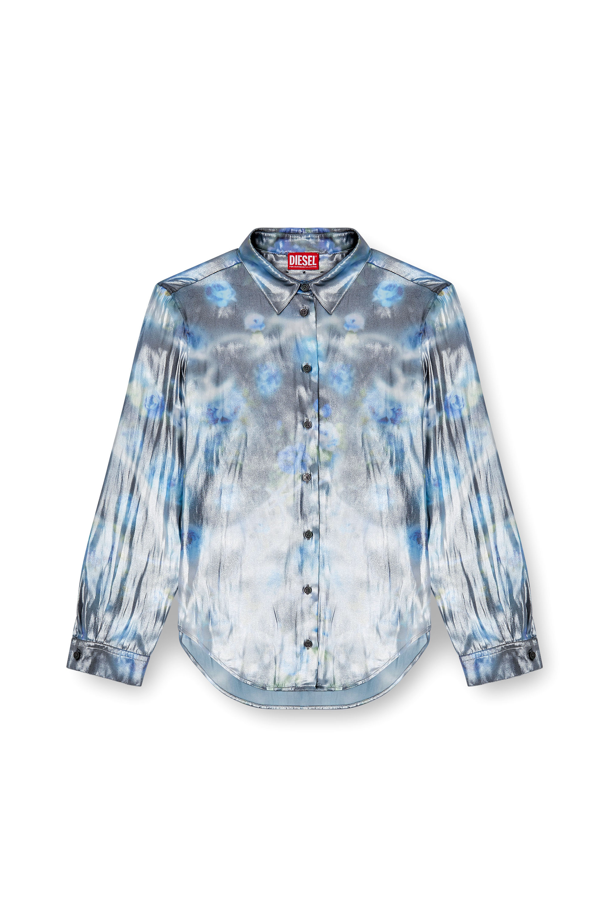Diesel - C-RONOR-S2, Camisa metálica con estampado de rosas difusas Mujer in Azul marino - 3