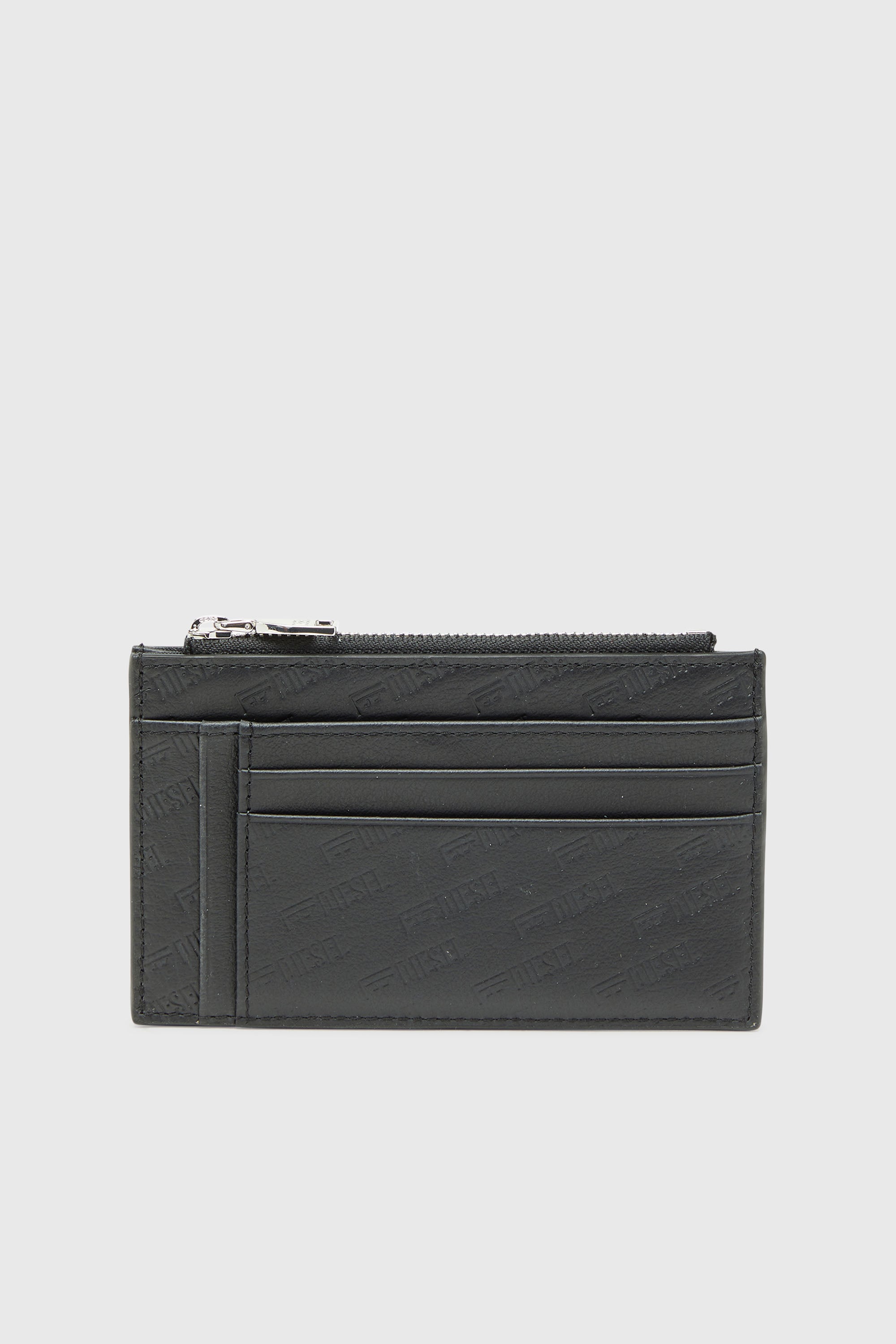 Diesel - MONOGRAM CARD CASE VI, Tarjetero de piel repujada con bolsillo con cremallera Hombre in Negro - 1