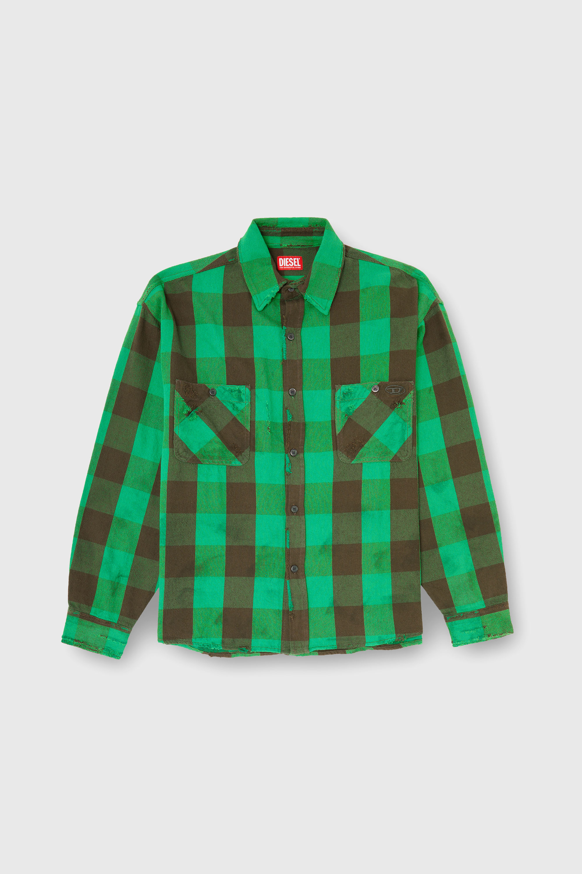 Diesel - S-DRUM, Camisa de franela a cuadros con efecto desgastado Hombre in Multicolor - 2