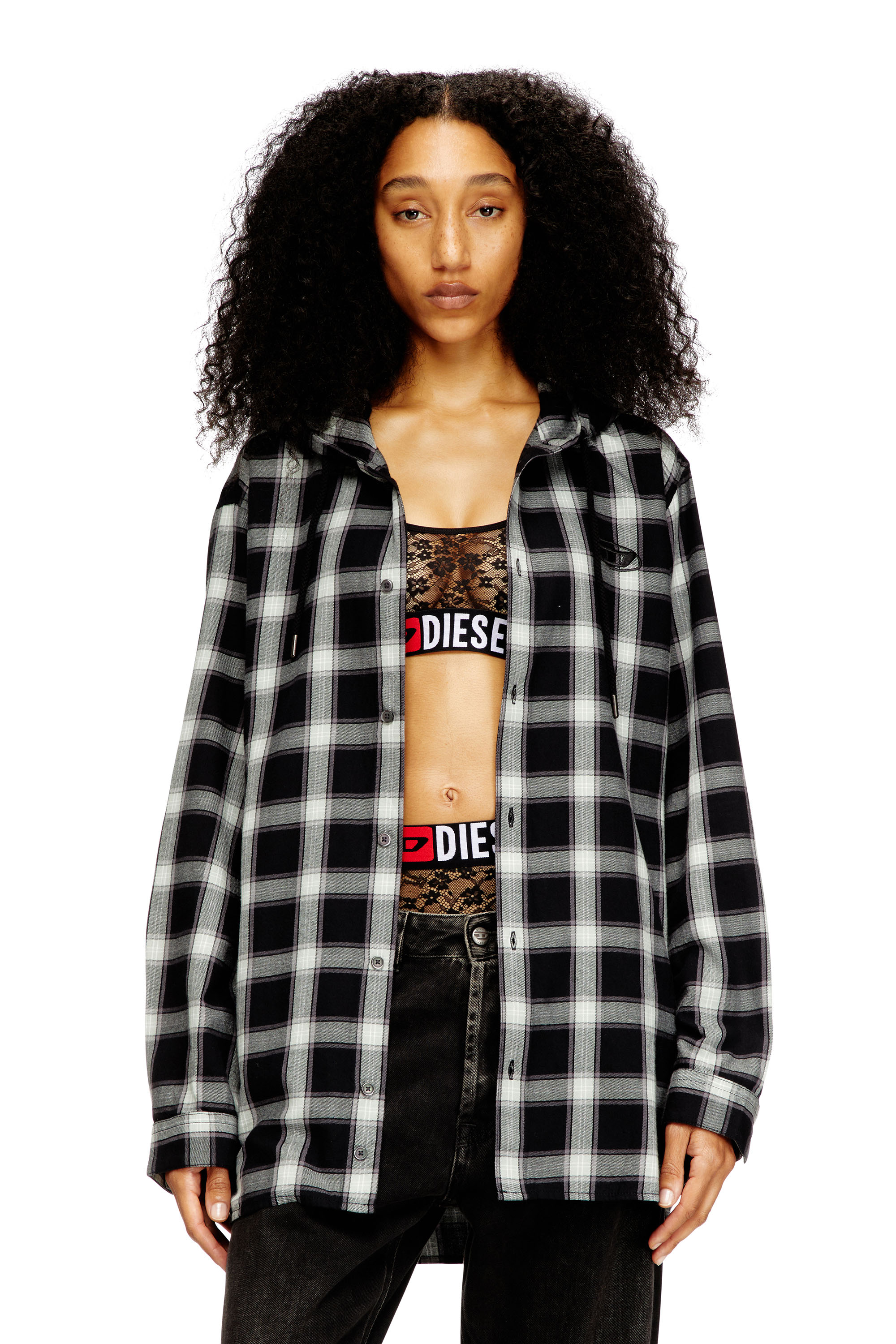 Diesel - UFSB-ORIBA, Bralette de encaje con elástico de logo Diesel Mujer in Negro - 4