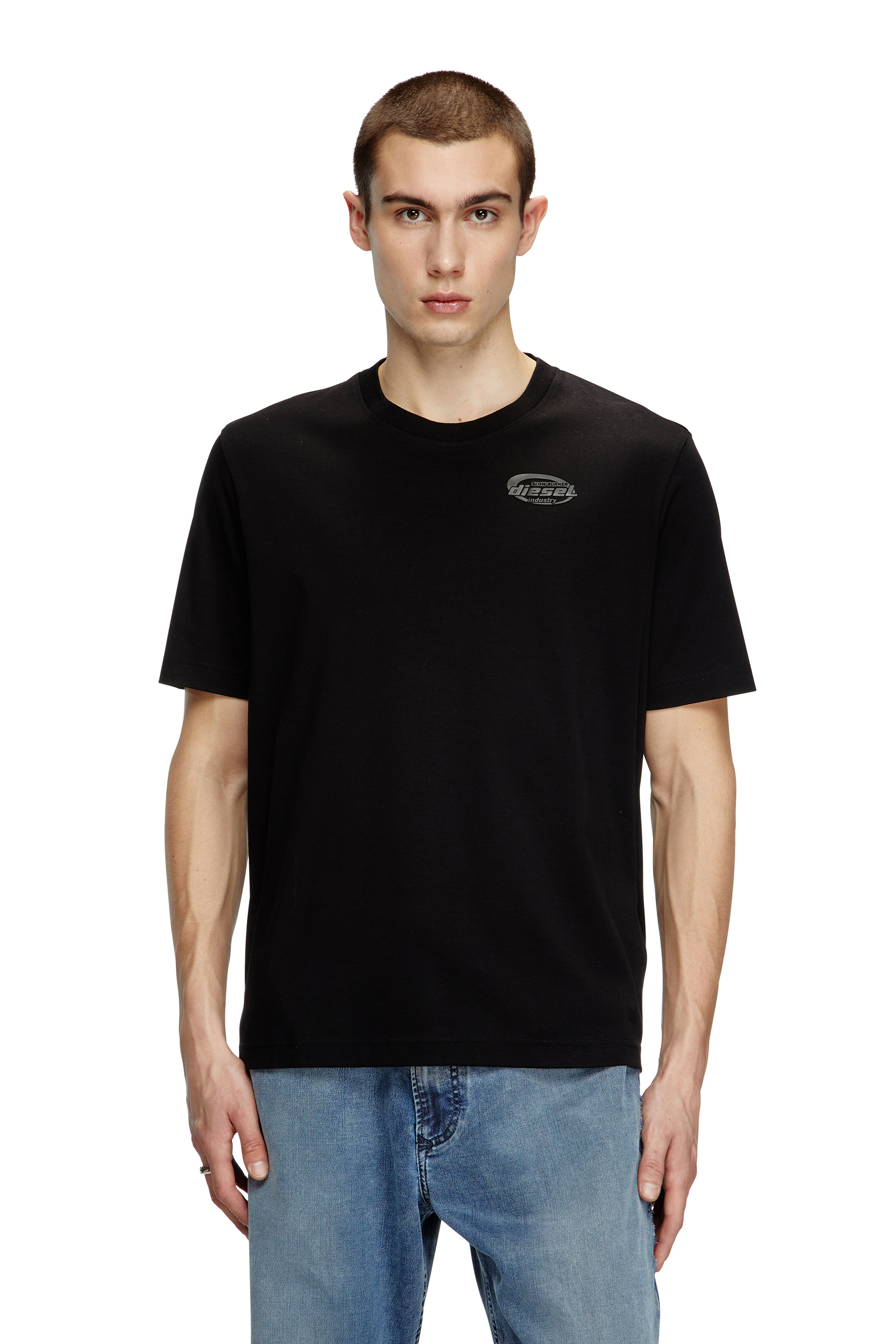 Diesel - T-MADJUST-R2, Camiseta de algodón mercerizado con logotipo a tono Hombre in Negro - 1