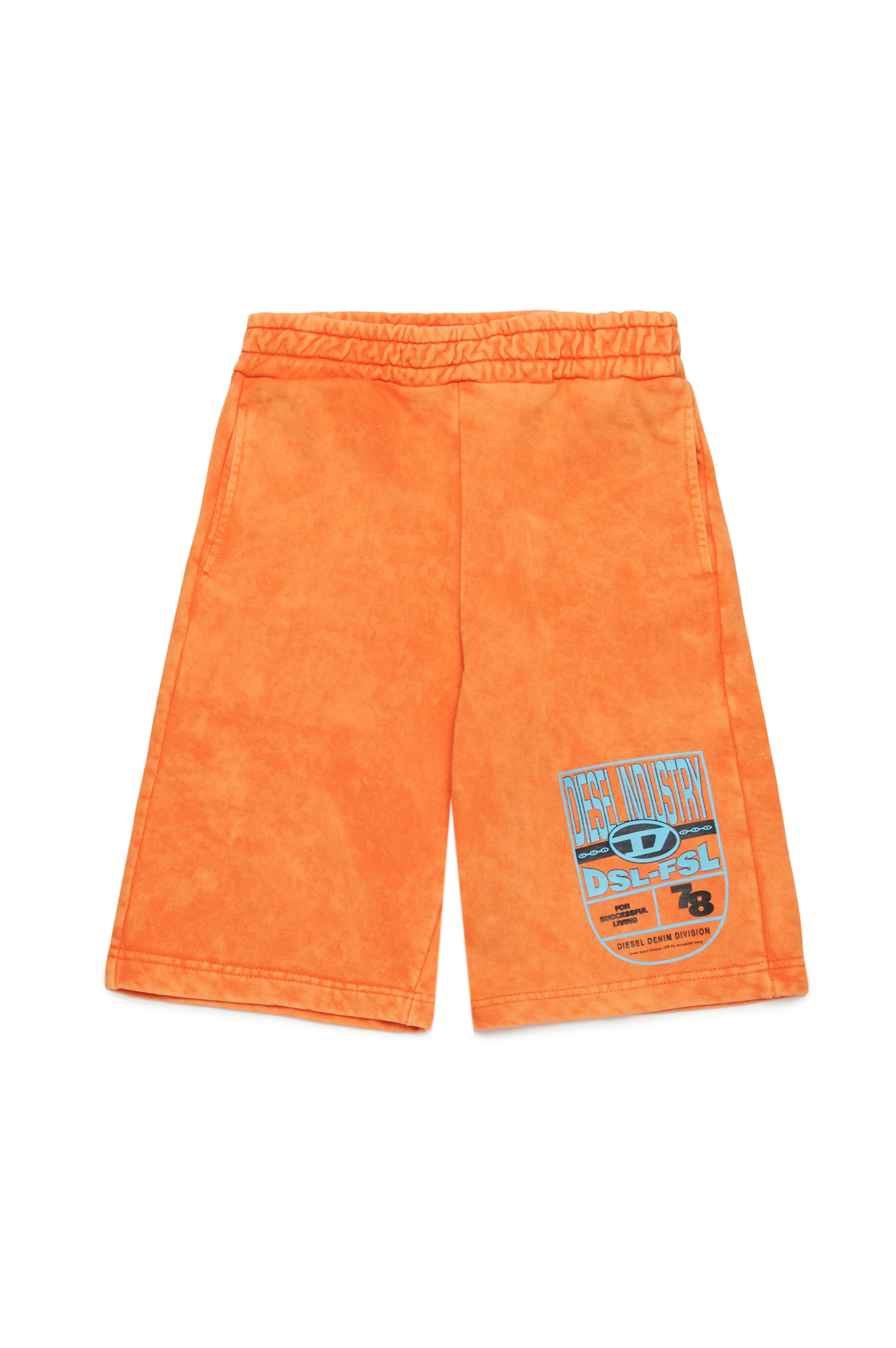 Diesel - PARRID, Pantalones cortos deportivos con efecto marmoleado y estampado gráfico Hombre in Naranja - 1