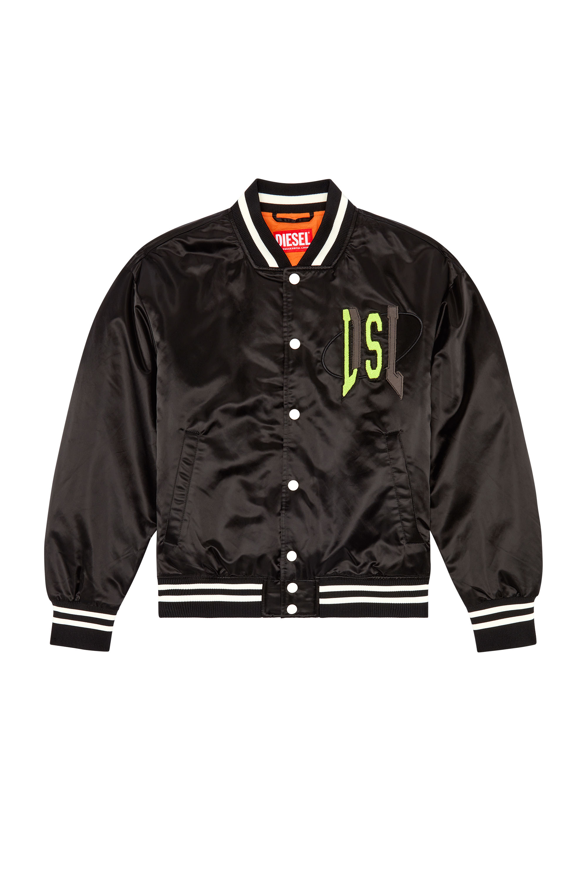 Diesel - J-START, Man Satin track jacket with LIES patches in Black - Image 3
