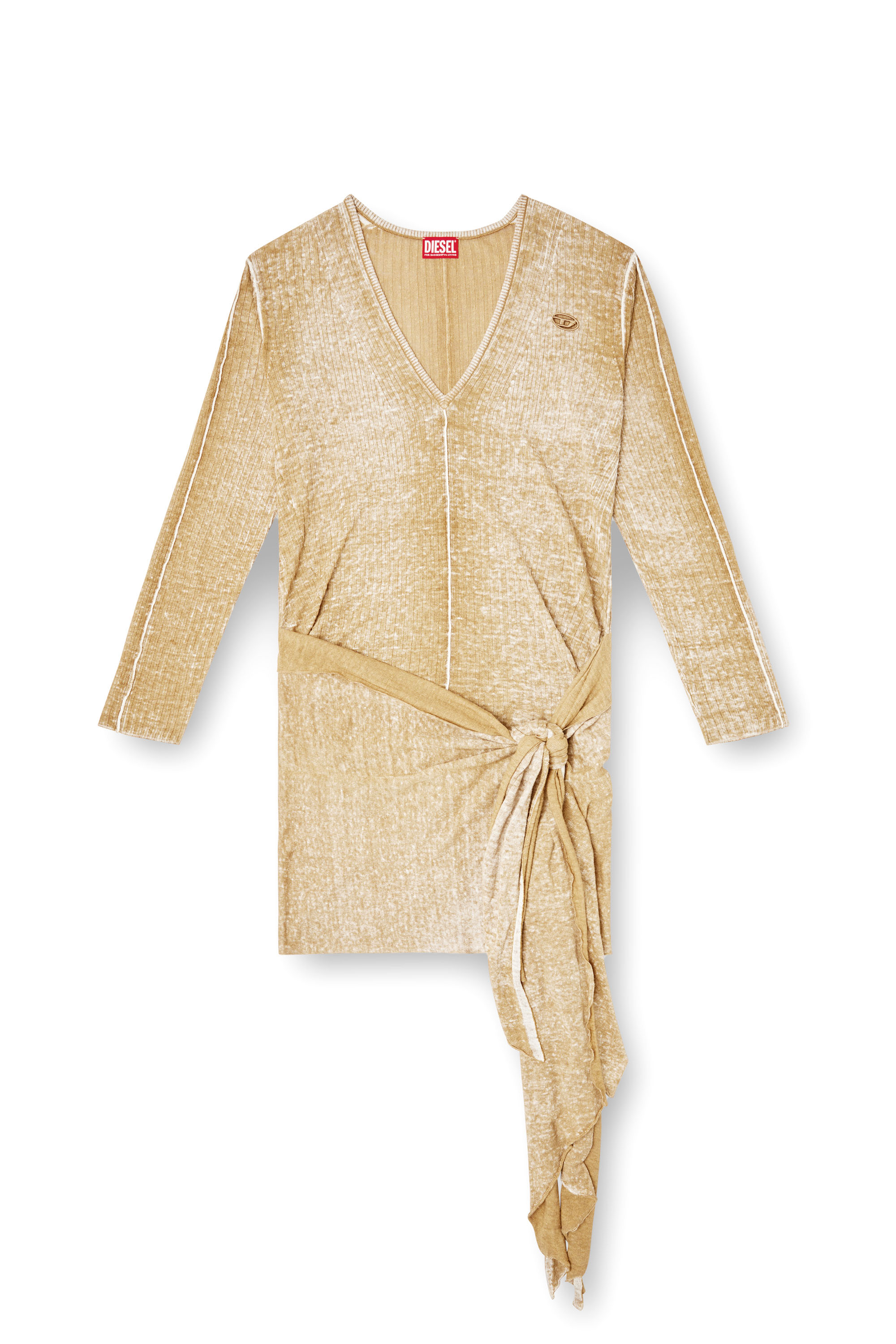 Diesel - M-EGAKNOT, Vestido de punto con lazo en la cadera Mujer in Marrón - 2